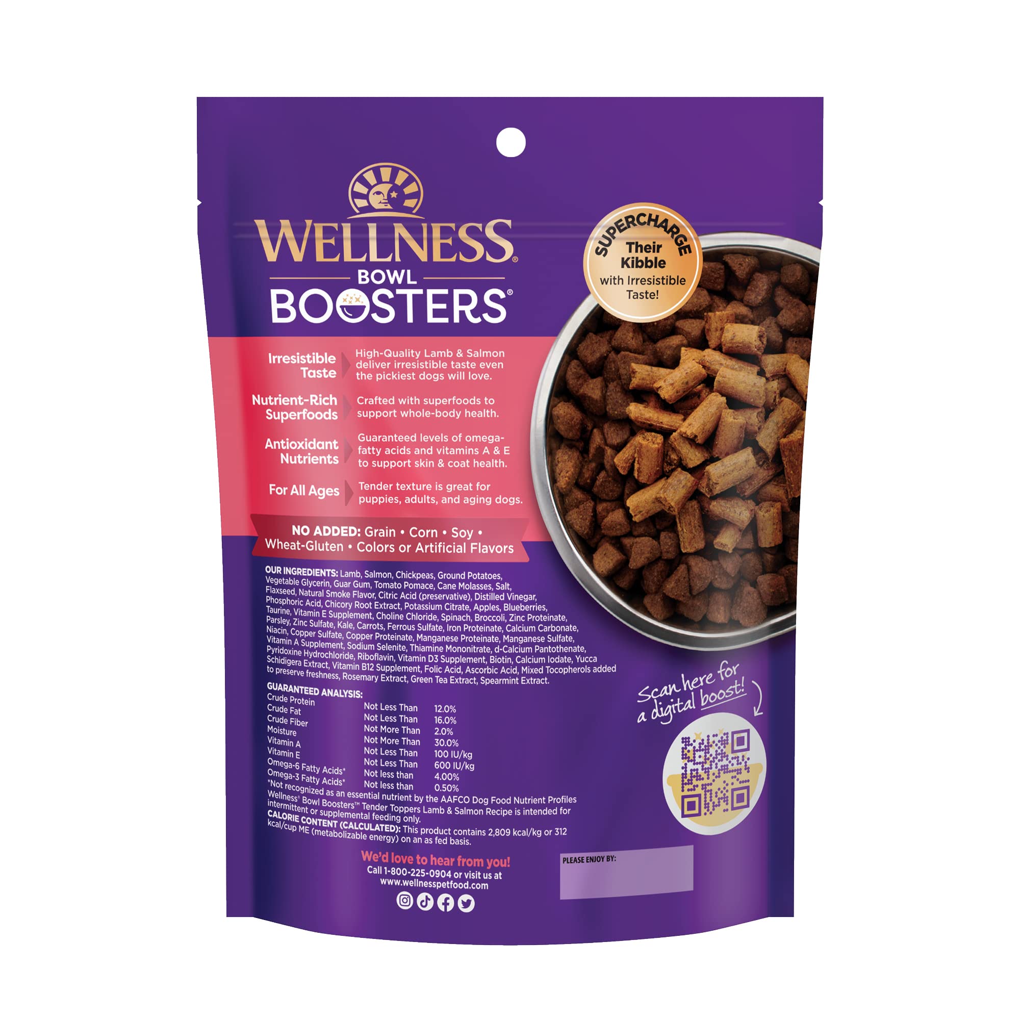 Wellness Core Bowl Boosters Grain-Free Tender Toppers Lamb and Salmon Dog Food Topper Pouch - 8 Oz - Case of 6  