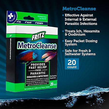 Fritz Aquatics MetroCleanse Freshwater and Saltwater Disease and Infection Packets Fish Medication - 20 Count