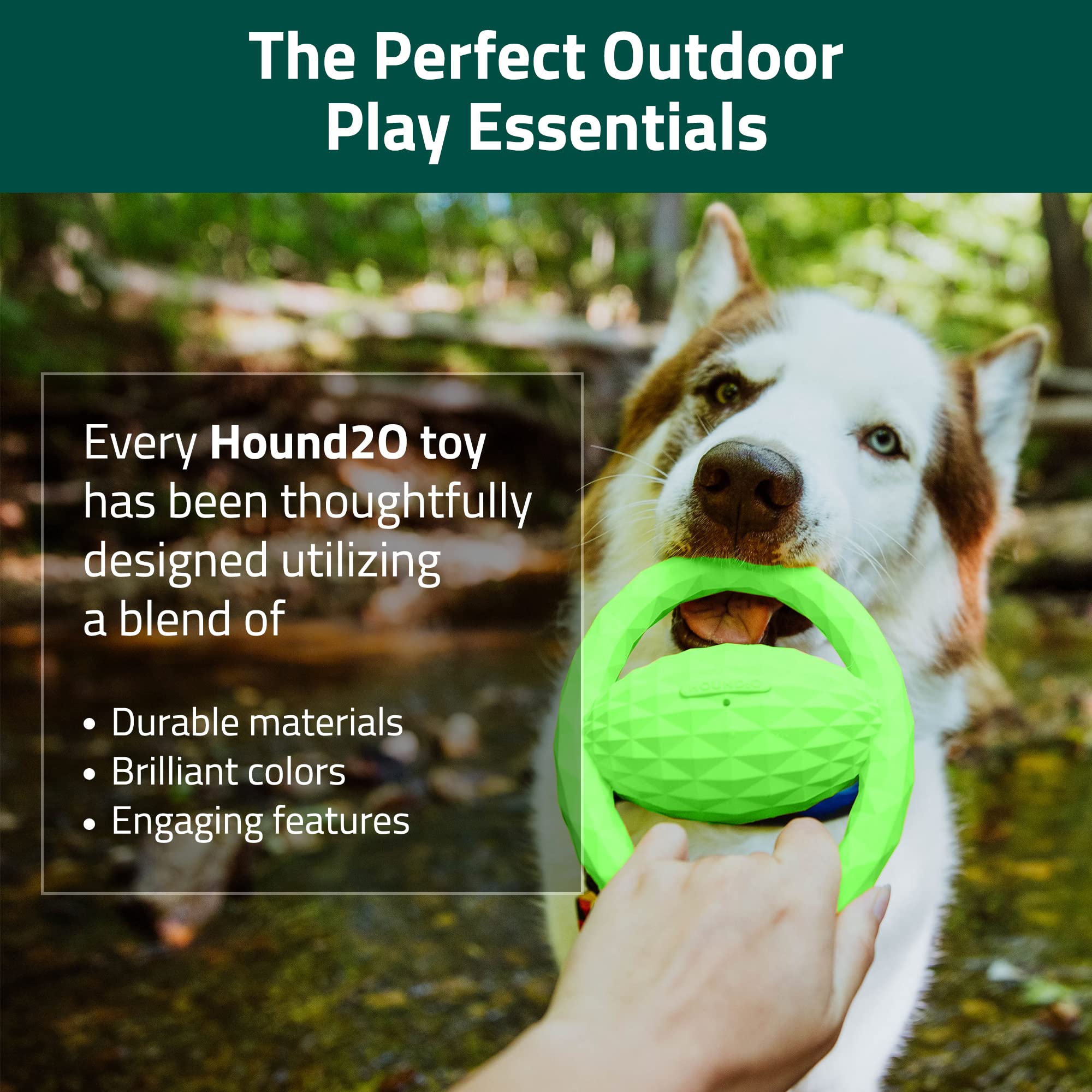 Playology Hound2O Squeaky Tug Ball Squeak and Floating Rubber Dog Toy - Green  