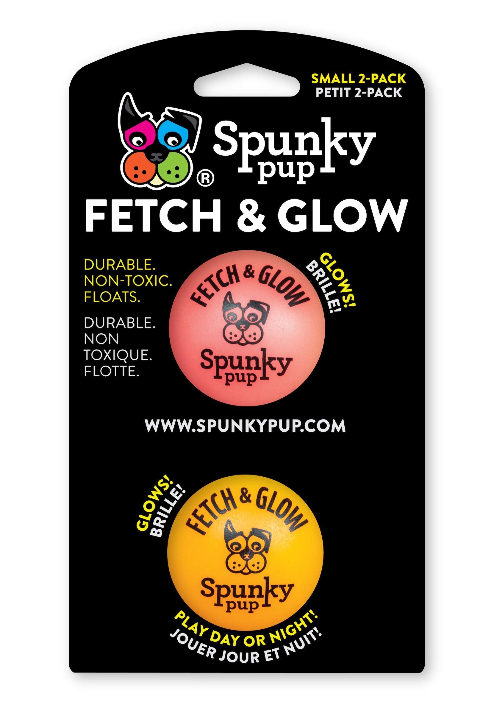 Spunky Pup Fetch and Glow-in-the-Dark Ball Float and Fetch Dog Toy - Small - 2 Pack  