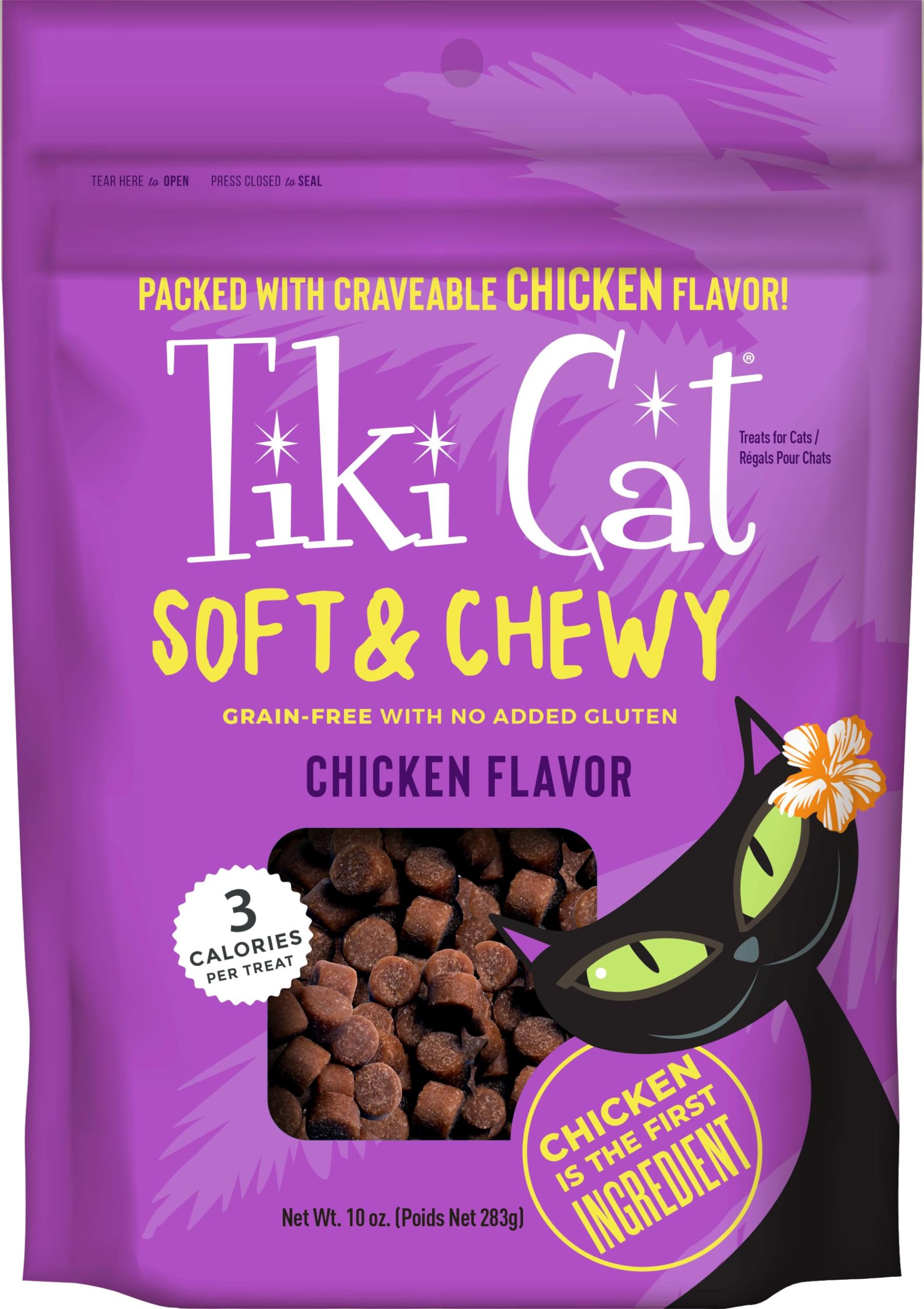 Tiki Cat Low-Calorie Grain-Free Chicken Flavor Soft and Chewy Cat Treats 10 Ounce