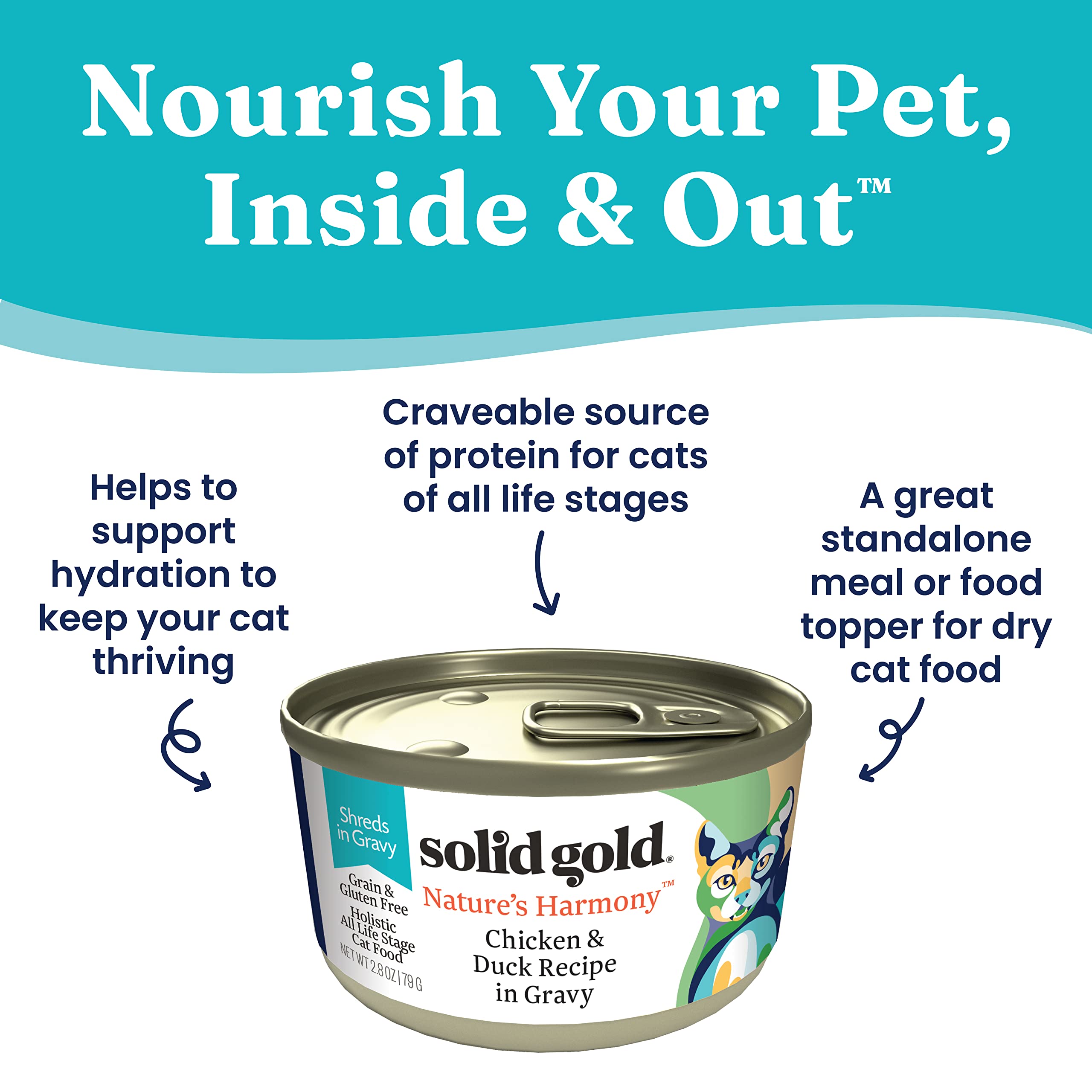 Solid Gold Nature's Harmony Grain-Free Digestive Health Chicken and Duck in Gravy Canned Cat Food - 3 Oz - Case of 24  