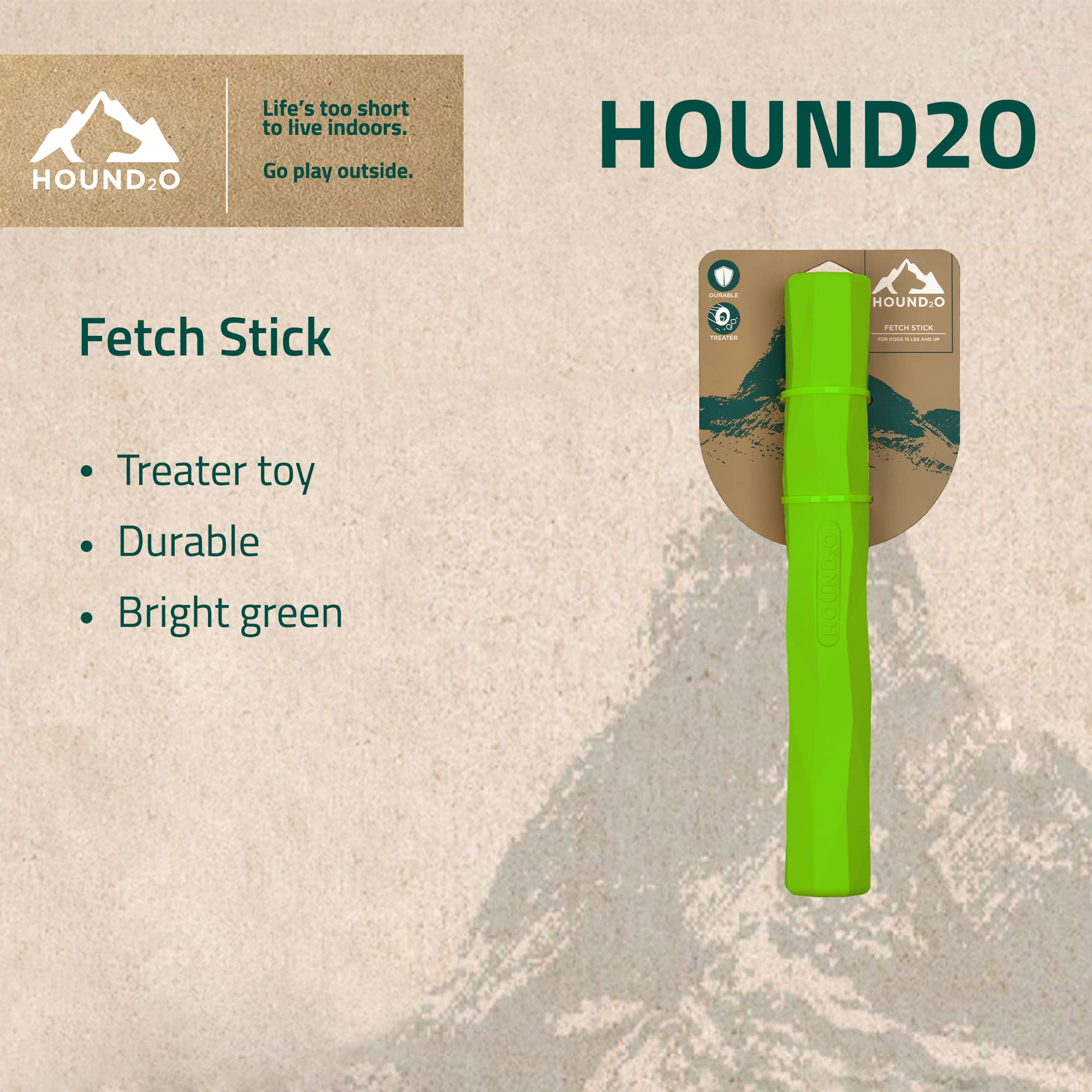 Playology Hound2O Fetch Stick Treat Inserting Durable Rubber Dog Toy - Green  