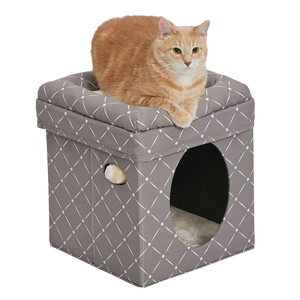 Midwest Curious Mushroom Cube Condo Cat Furniture - Gray - 16.5" X 16.5" X 16.5" Inches  
