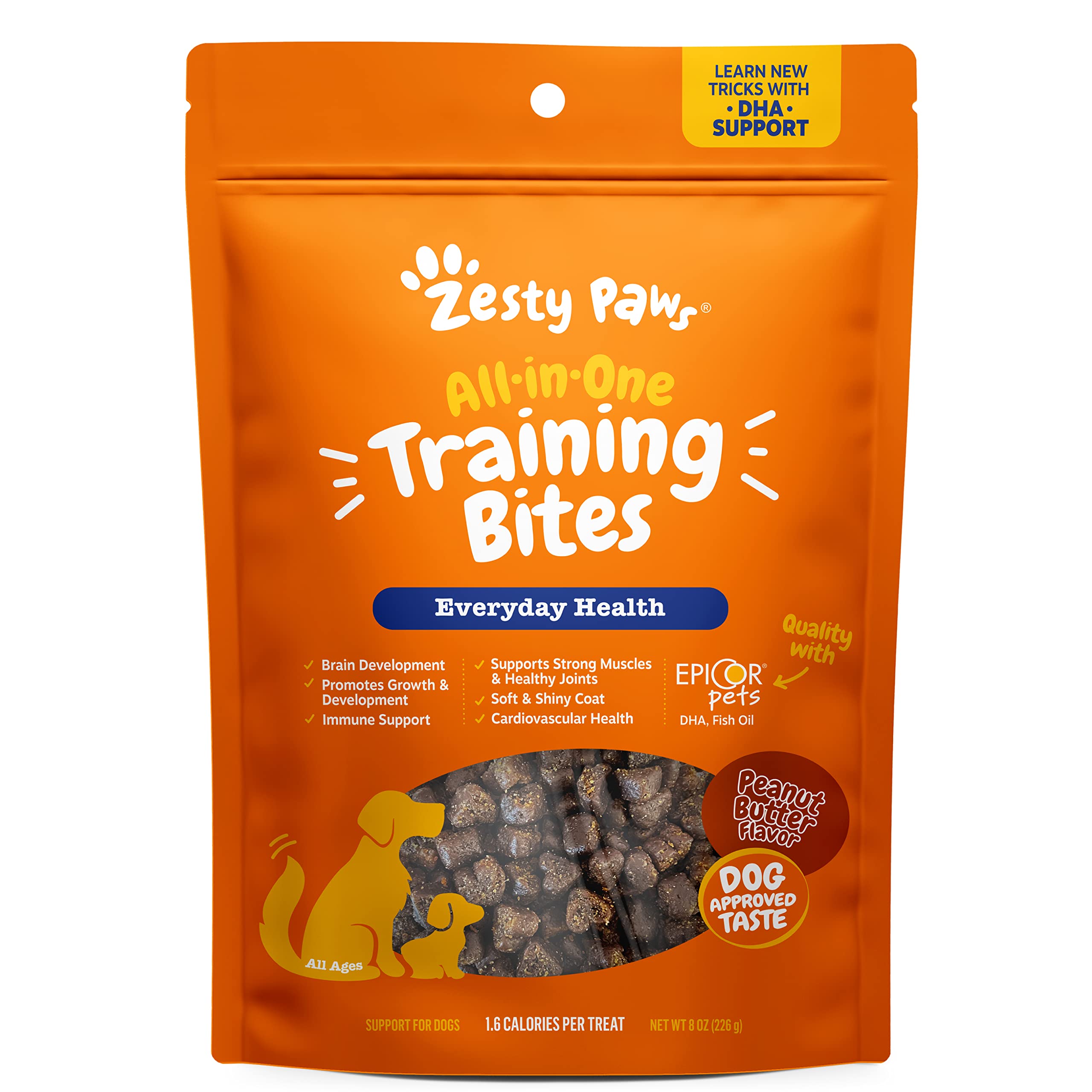Zesty Paws All-in-1 Everyday Health Training Bites Peanut Butter Flavor Omega-3 Soft and Chewy Dog Treats - 8 Oz  