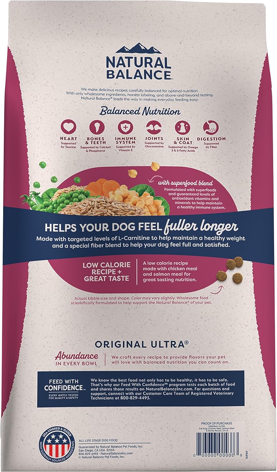 Natural Balance Original Ultra Fat Dogs Low-Calorie Chicken Salmon and Barley Adult Dry Dog Food - 4 Lbs - Case of 5