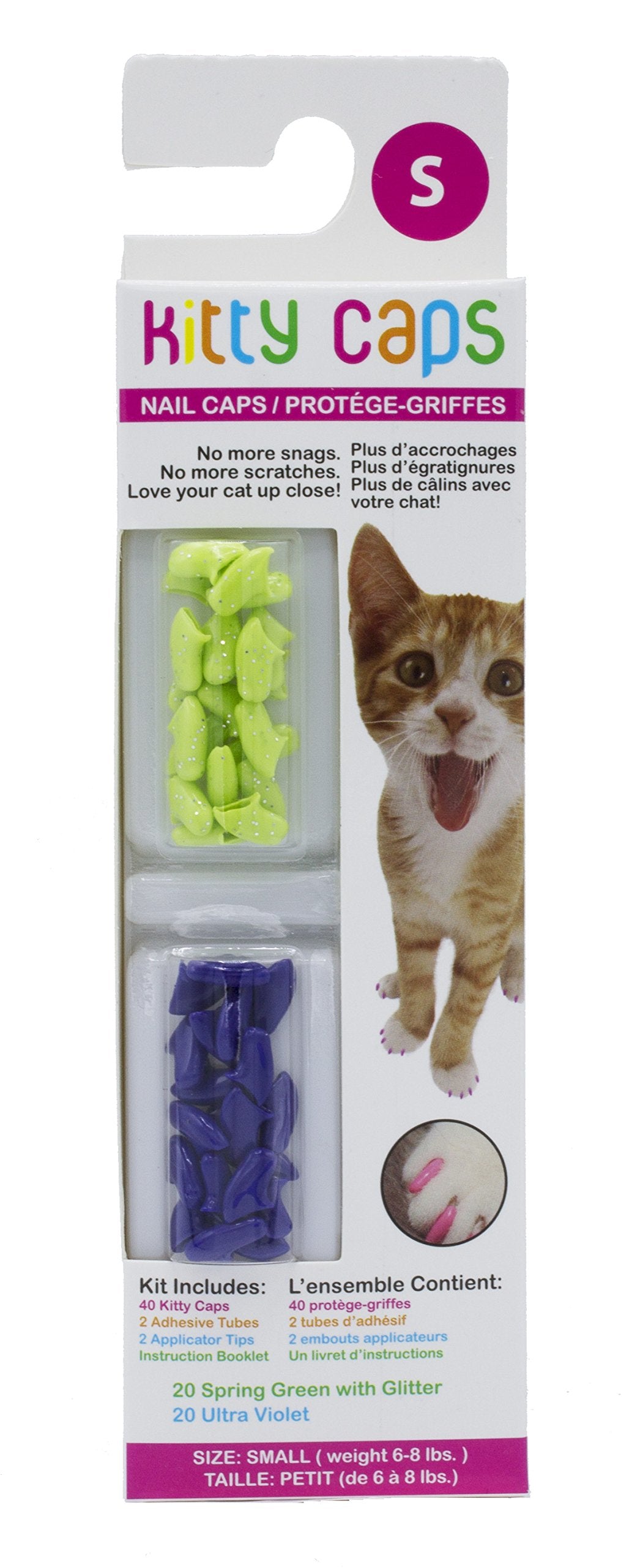 Fetch for Pets Kitty Anti-Scratching Cat Rubber Nail Tip Covers - Green/Glitter - Extra Small - 40 Count  