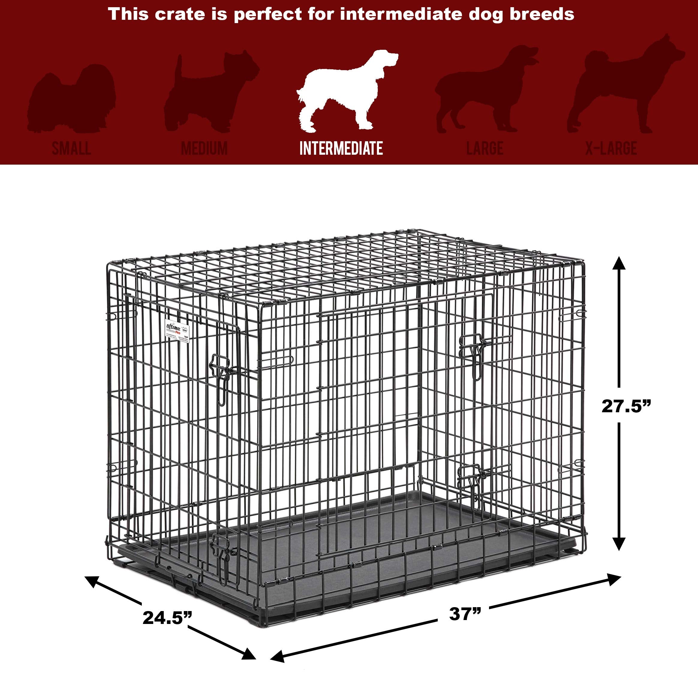 Midwest Contour Metal Folding Double Door Dog Crate - 36" X 23" X 25" Inches  