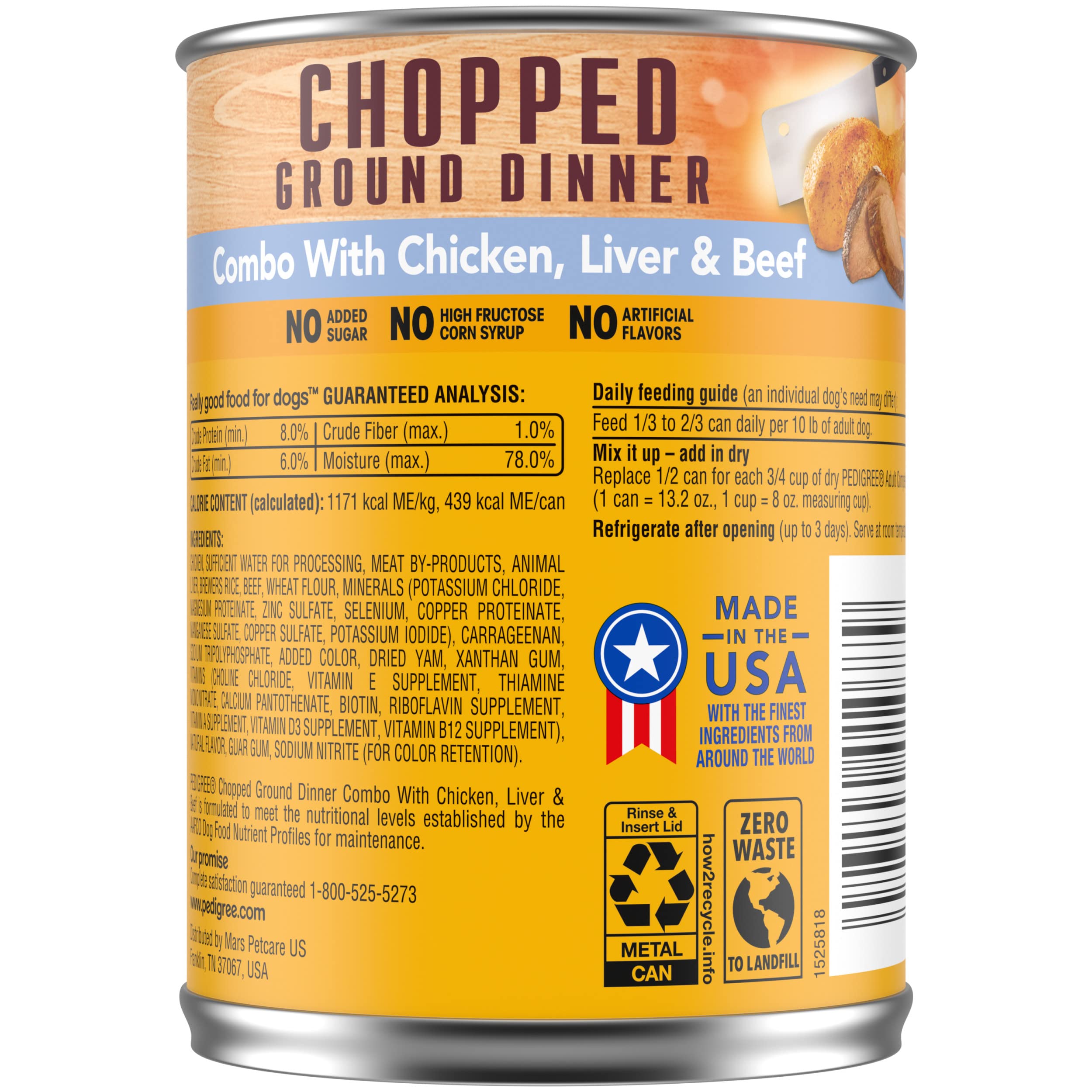 Pedigree Chopped Ground Dinner Chicken Beef and Liver Canned Dog Food - 22 Oz - Case of 12  