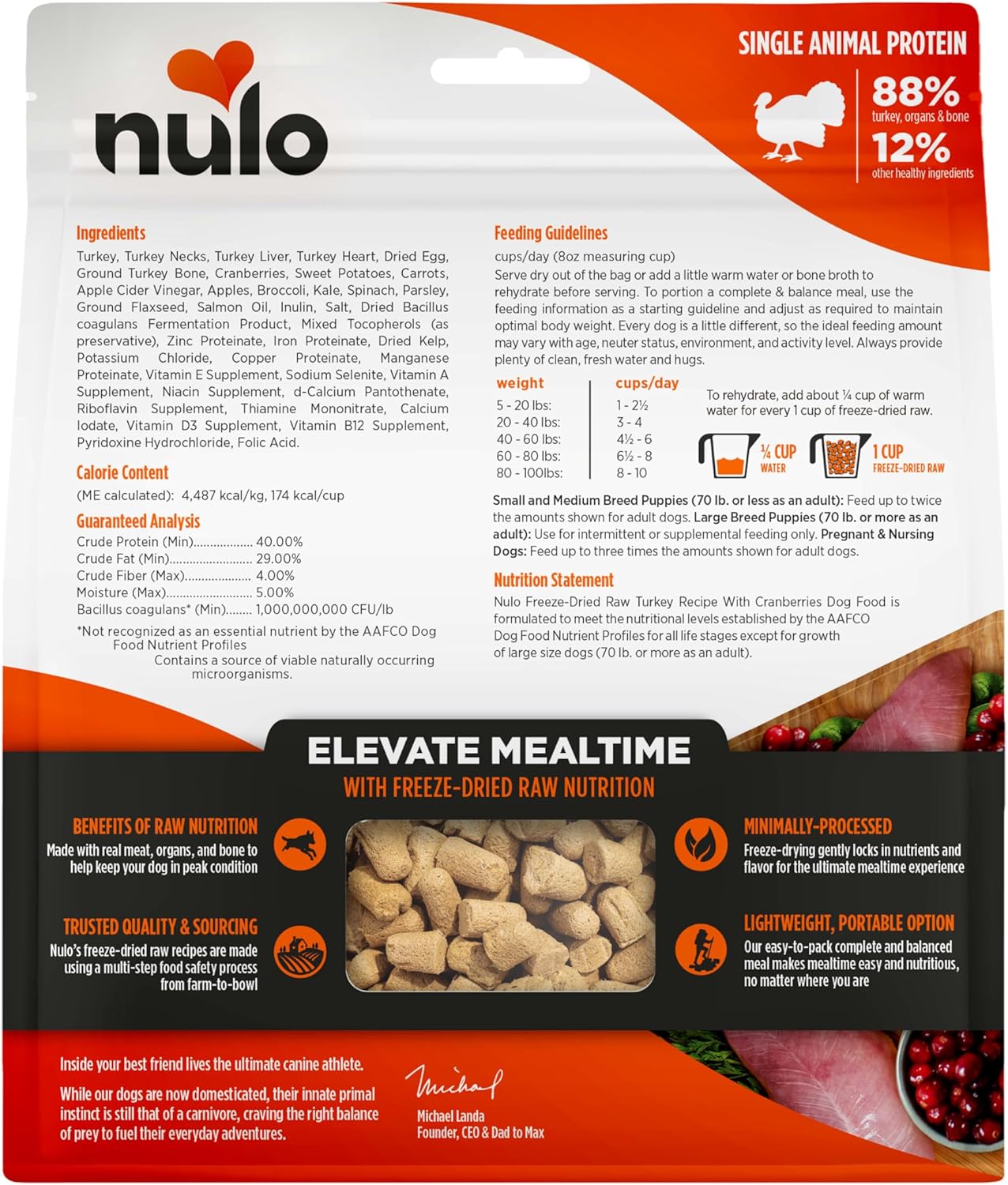Nulo Grain-Free Freeze-Dried Raw Turkey with Cranberries Complete and Balanced Dry Dog Food