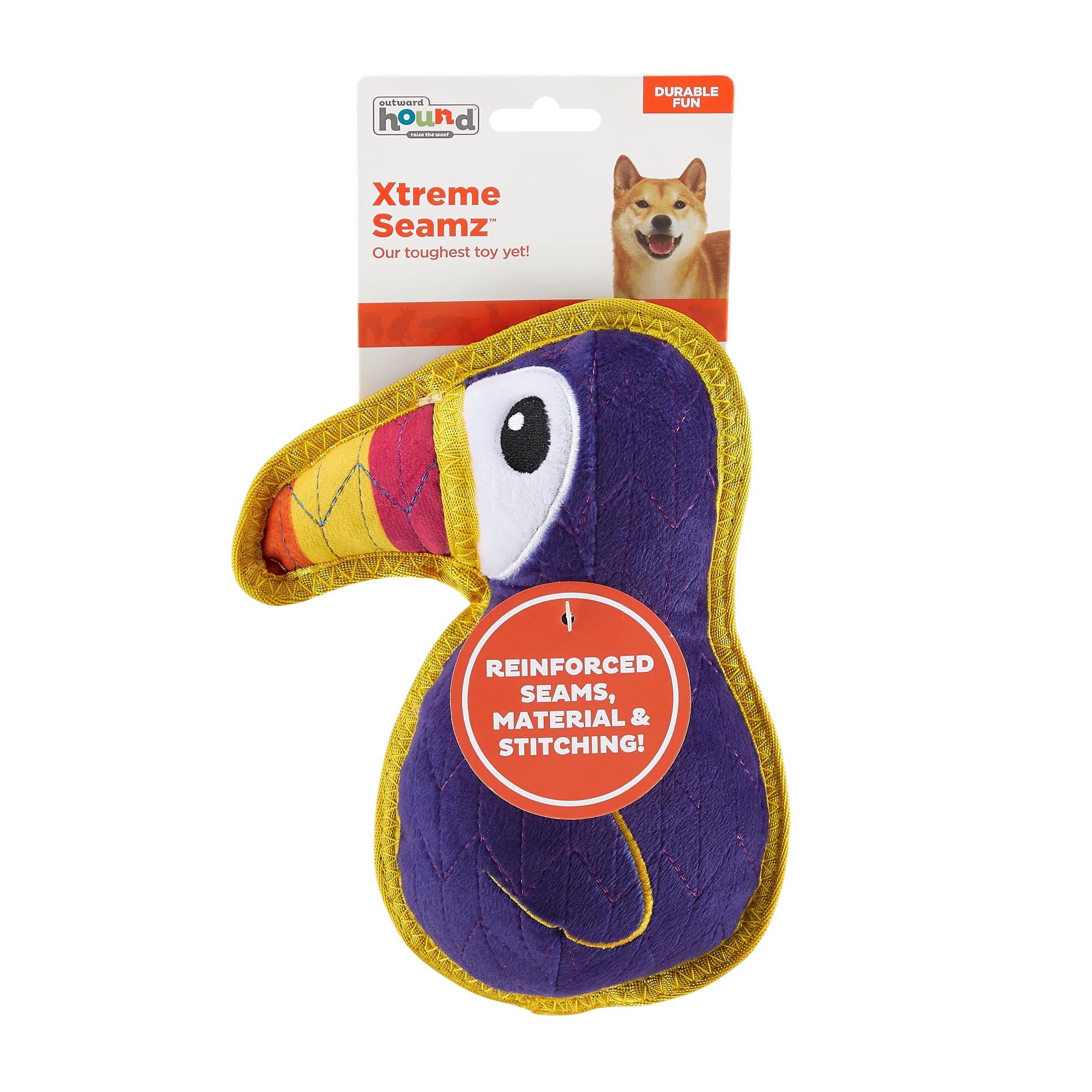 Outward Hound Xtreme Seamz Toucan Squeak and Plush Reinforced Dog Toy  