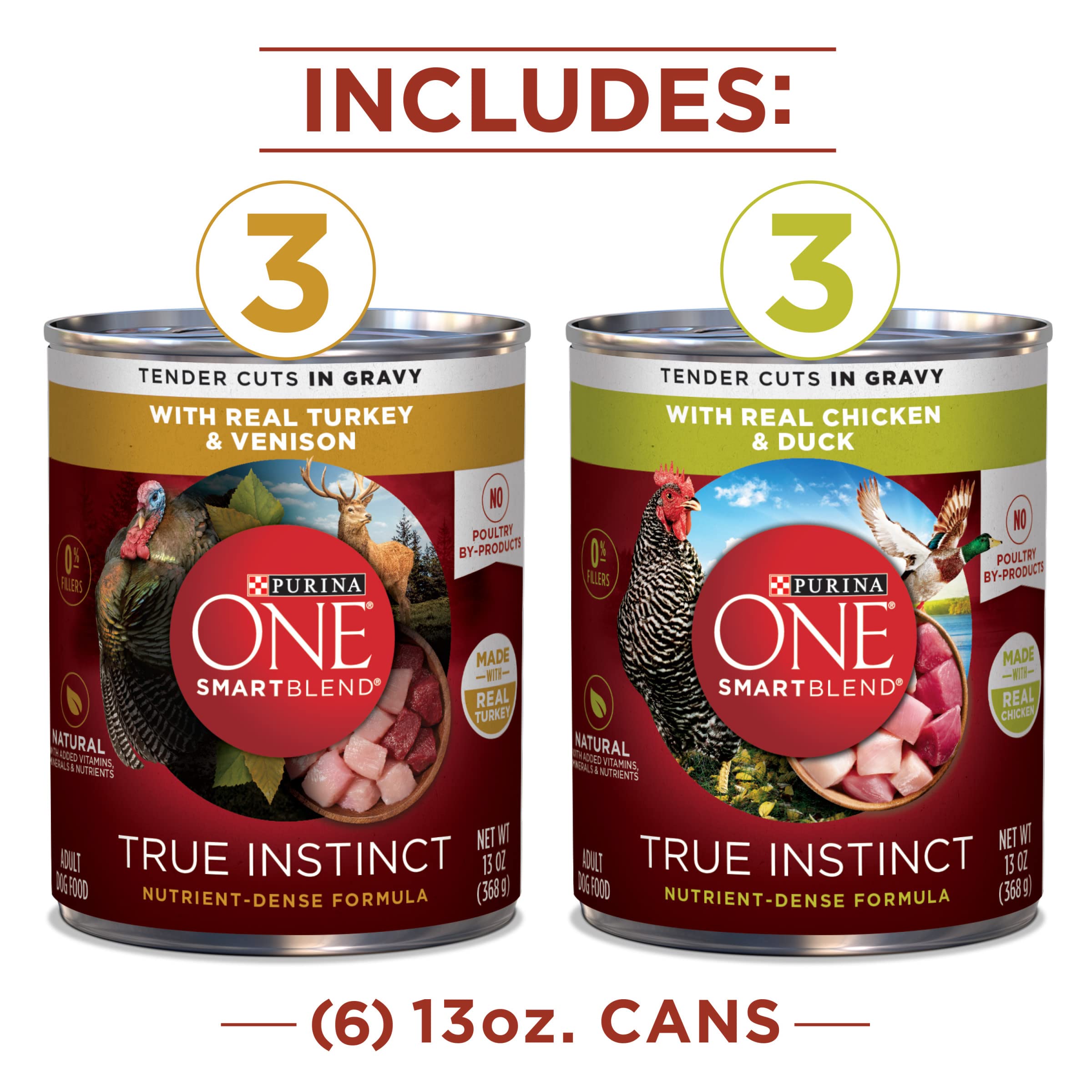 Purina One SmartBlend Tender Cuts in Gravy Turkey Chicken Duck and Venison Canned Cat Food - Variety Pack - 13 Oz - Case of 6 - 2 Pack  