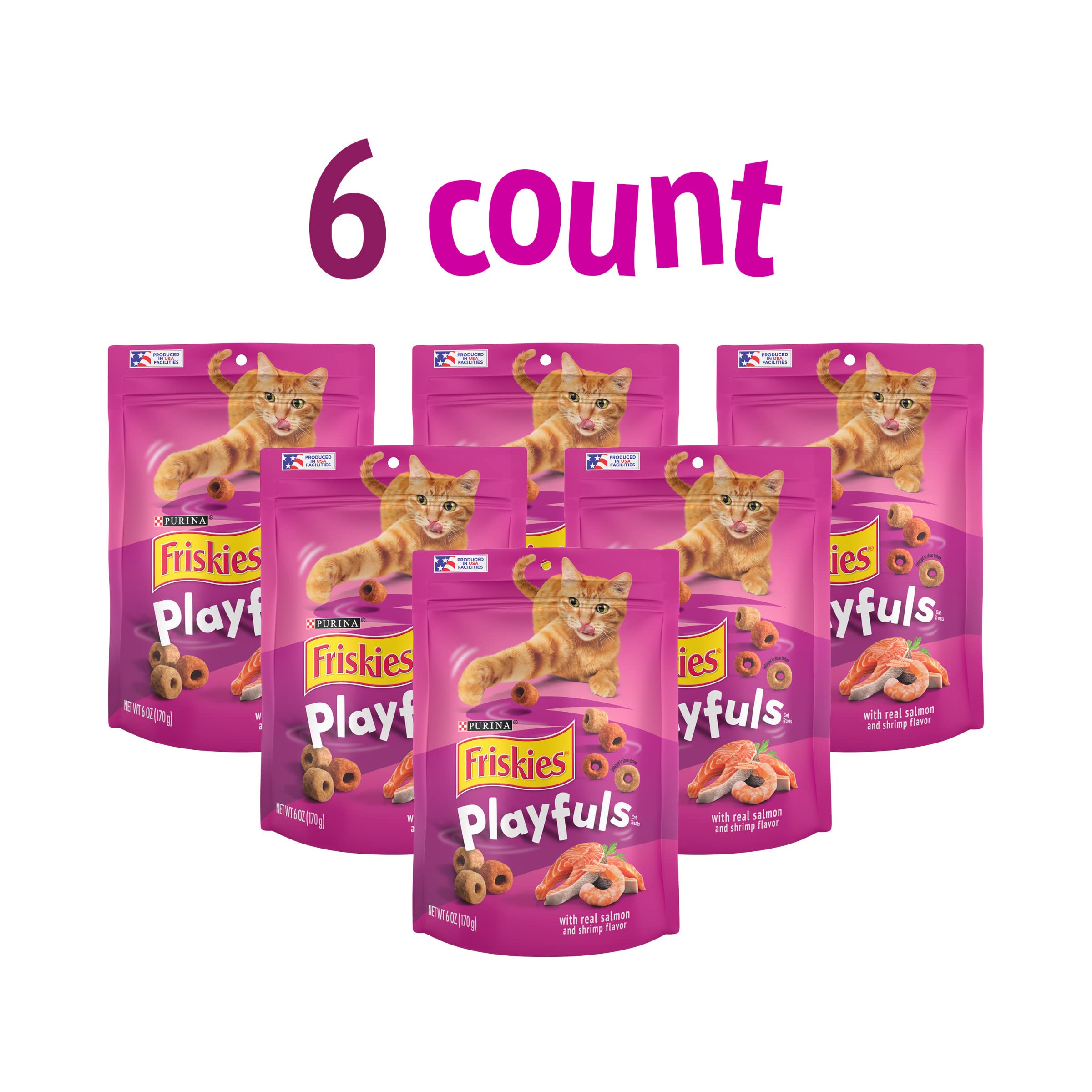 Purina Friskies Playfuls Salmon and Shrimp Crunchy Cat Treats - 6 Oz - Case of 6  