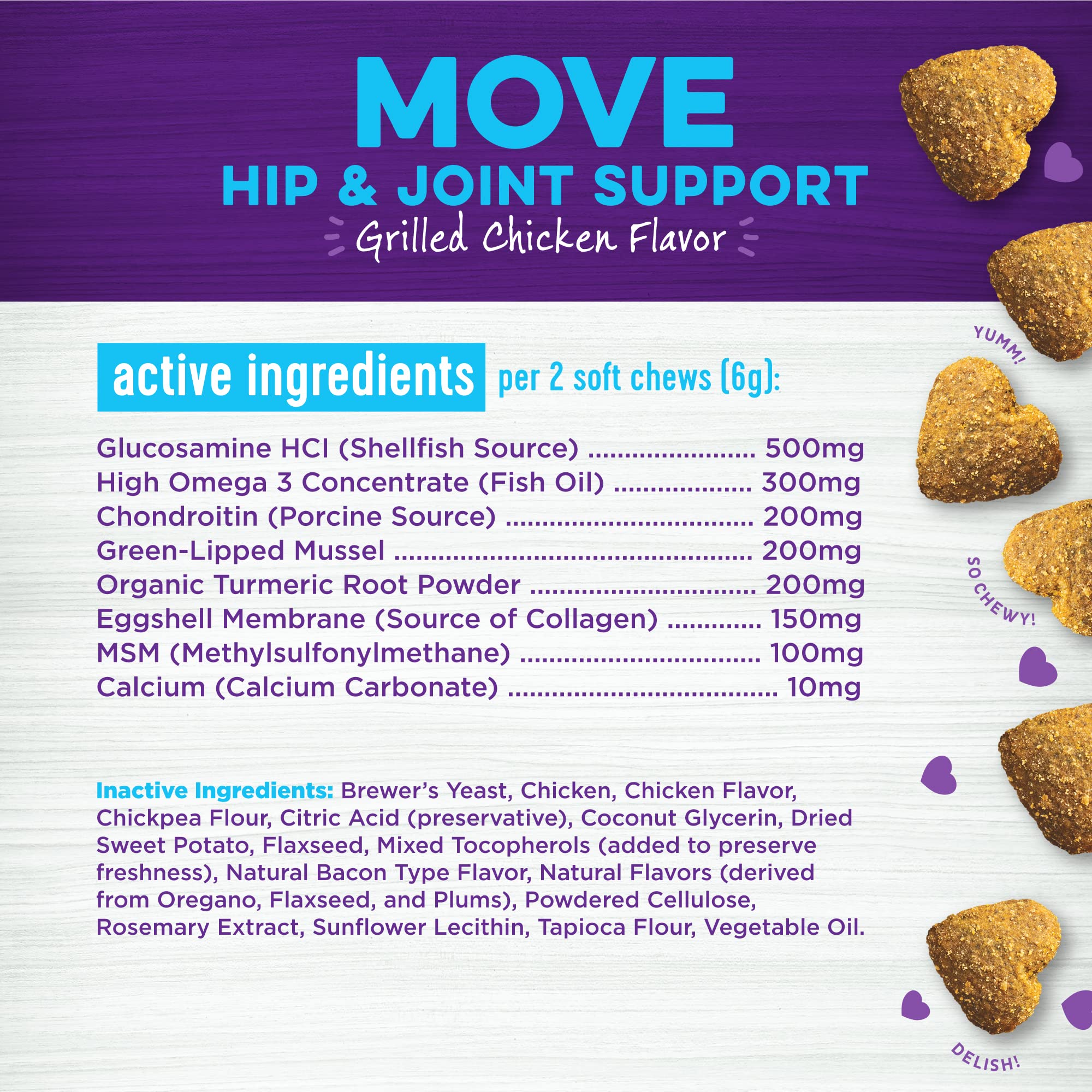 Wellness Move Hip and Joint Grilled Chicken Flavor Soft Chew Dog Supplements - 90 Count  