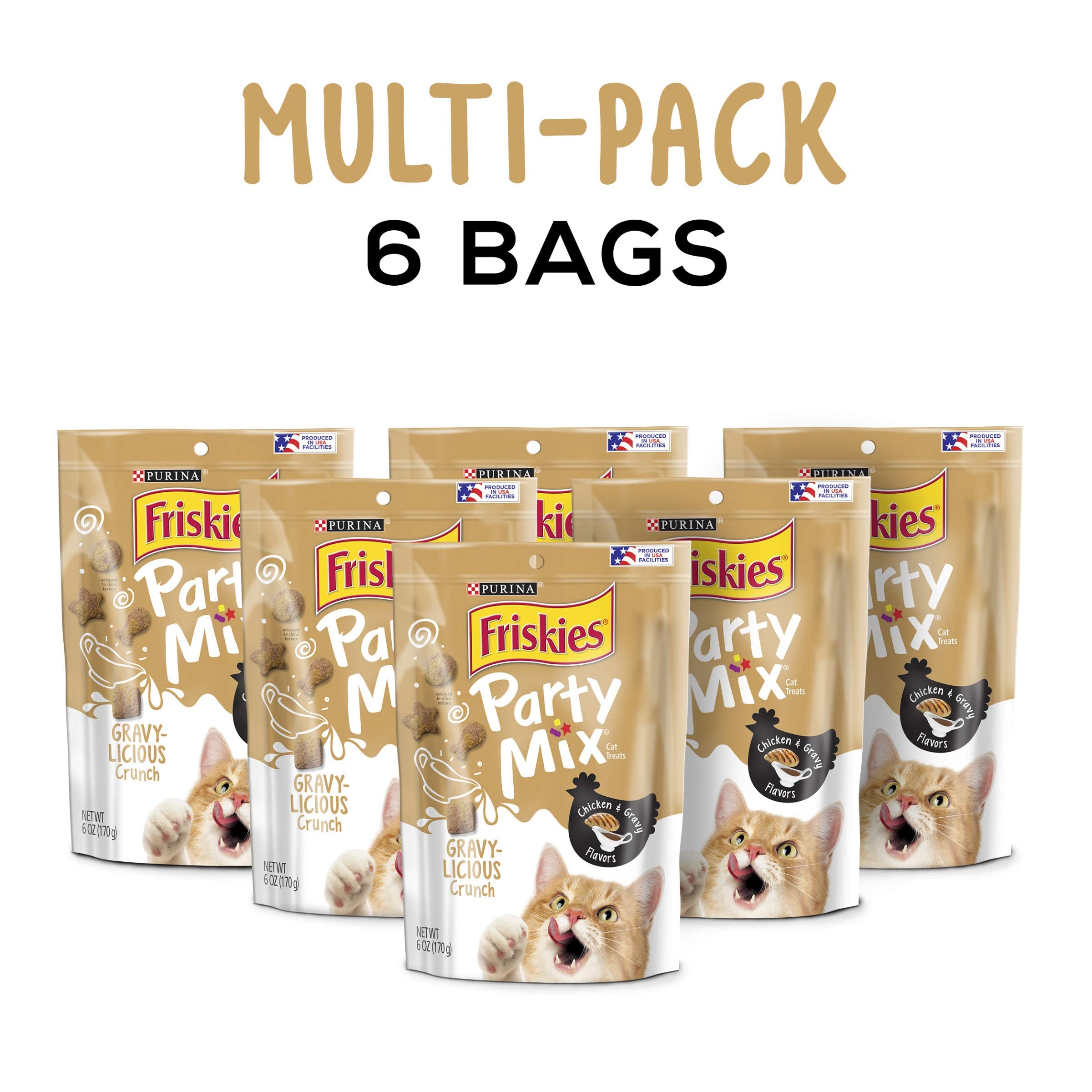 Purina Friskies Party Mix Gravy-licious Crunch Chicken and Gravy Crunchy Cat Treats - 6 Oz - Case of 6  