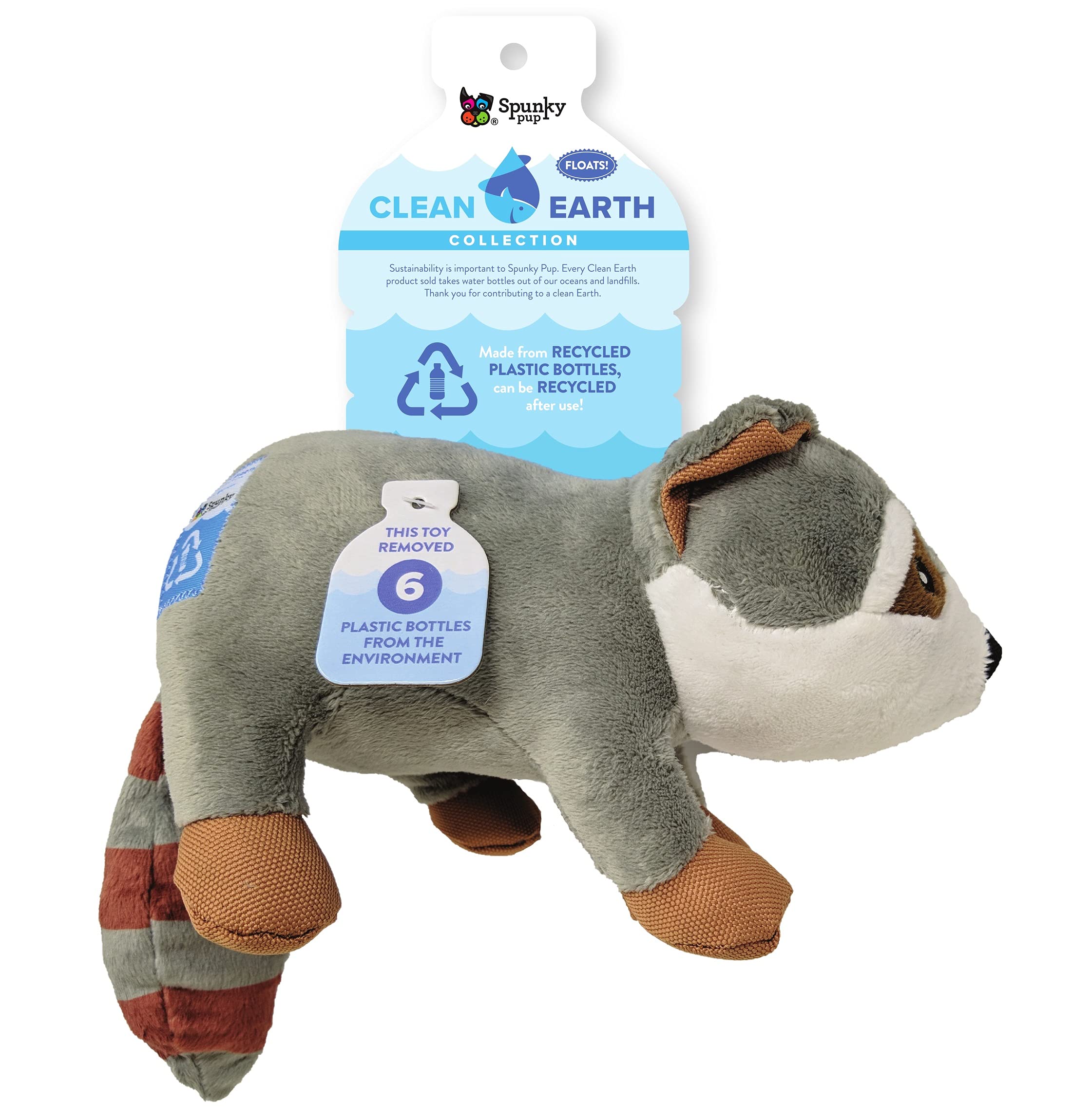 Spunky Pup Clean Earth Collection Raccoon Squeak and Plush Dog Toy - Large  