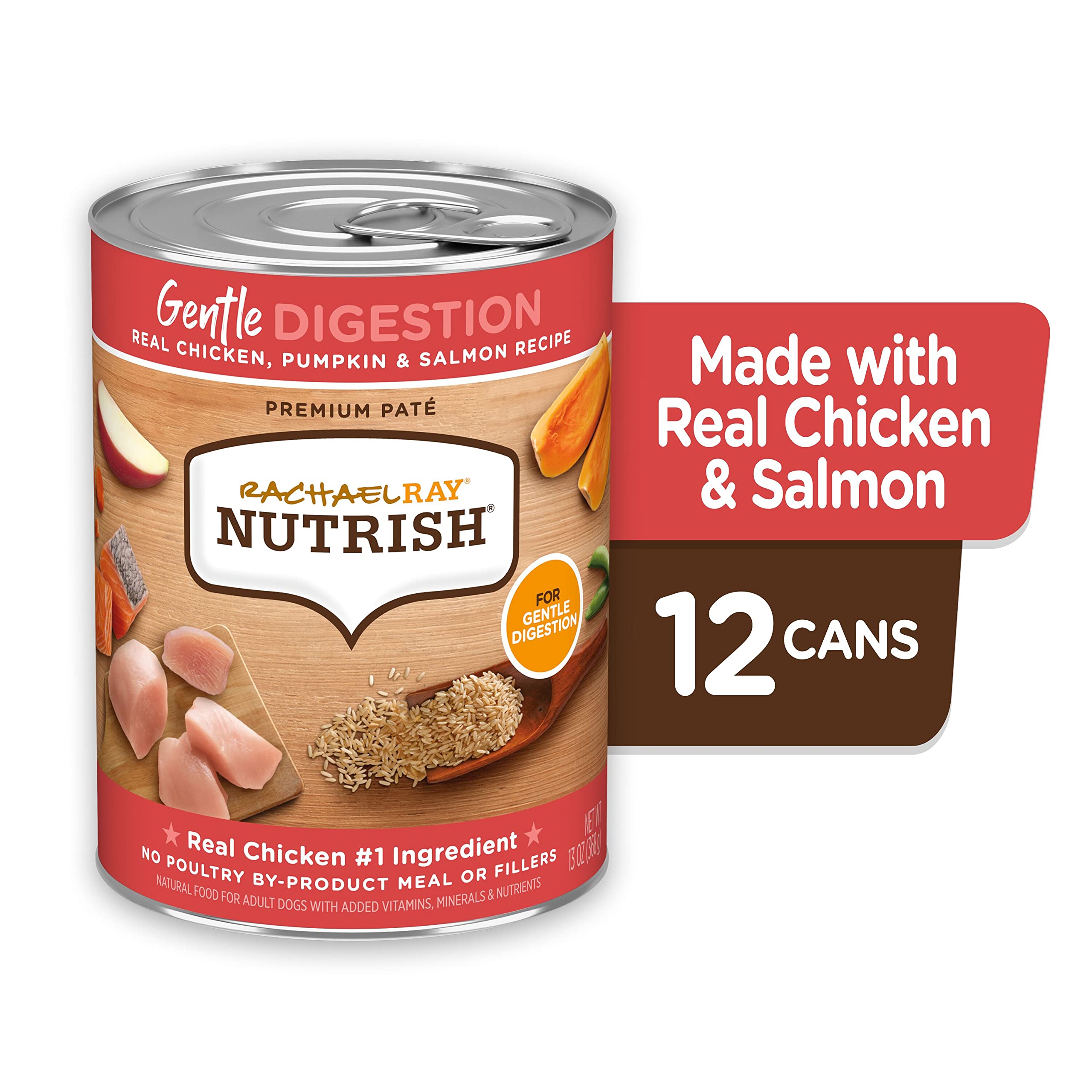 Rachael Ray Nutrish Gentle Digestion Chicken Salmon and Pumpkin Pate Recipe Canned Dog Food - 13 Oz - Case of 12  