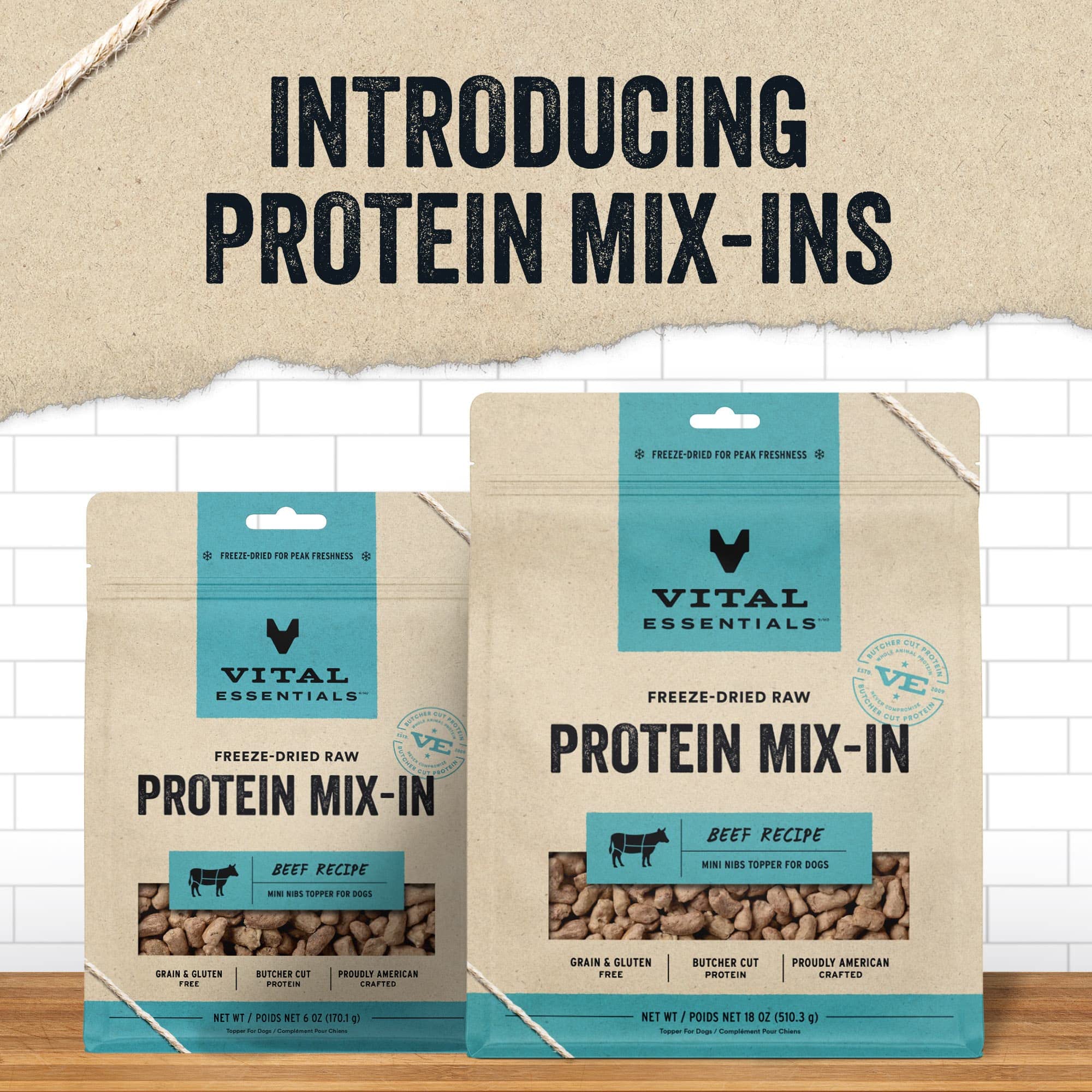Vital Essential's Grain-Free Protein Mix-in Beef Mini Nibs Freeze-Dried Dog Food Topper - 6 Oz  