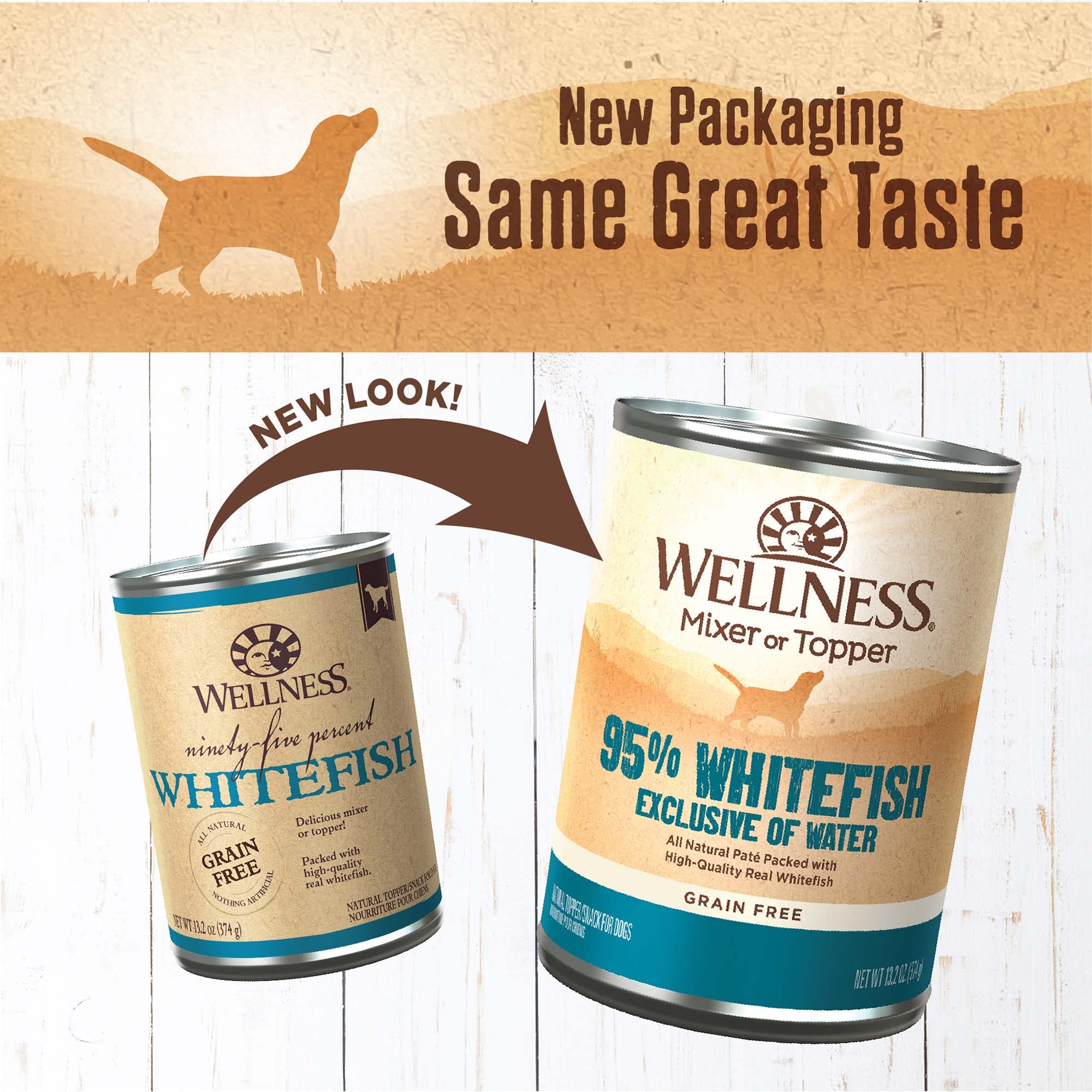 Wellness Grain-Free 95% Whitefish Pate Canned Dog Food or Topper - 13.2 Oz - Case of 12  