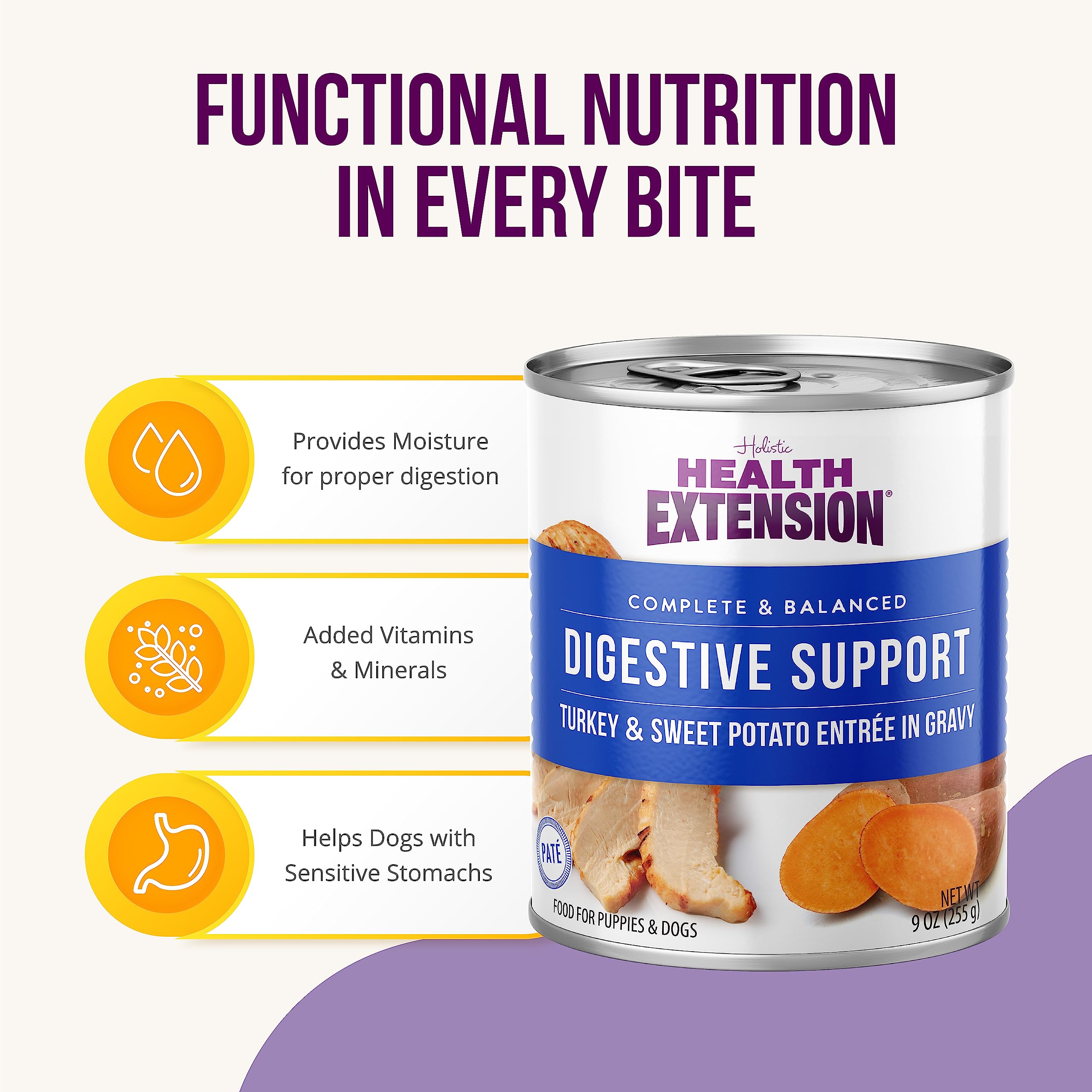 Health Extension Digestive Support Turkey Sweet Potato and Gravy Canned Dog Food - 9 Oz - Case of 12  