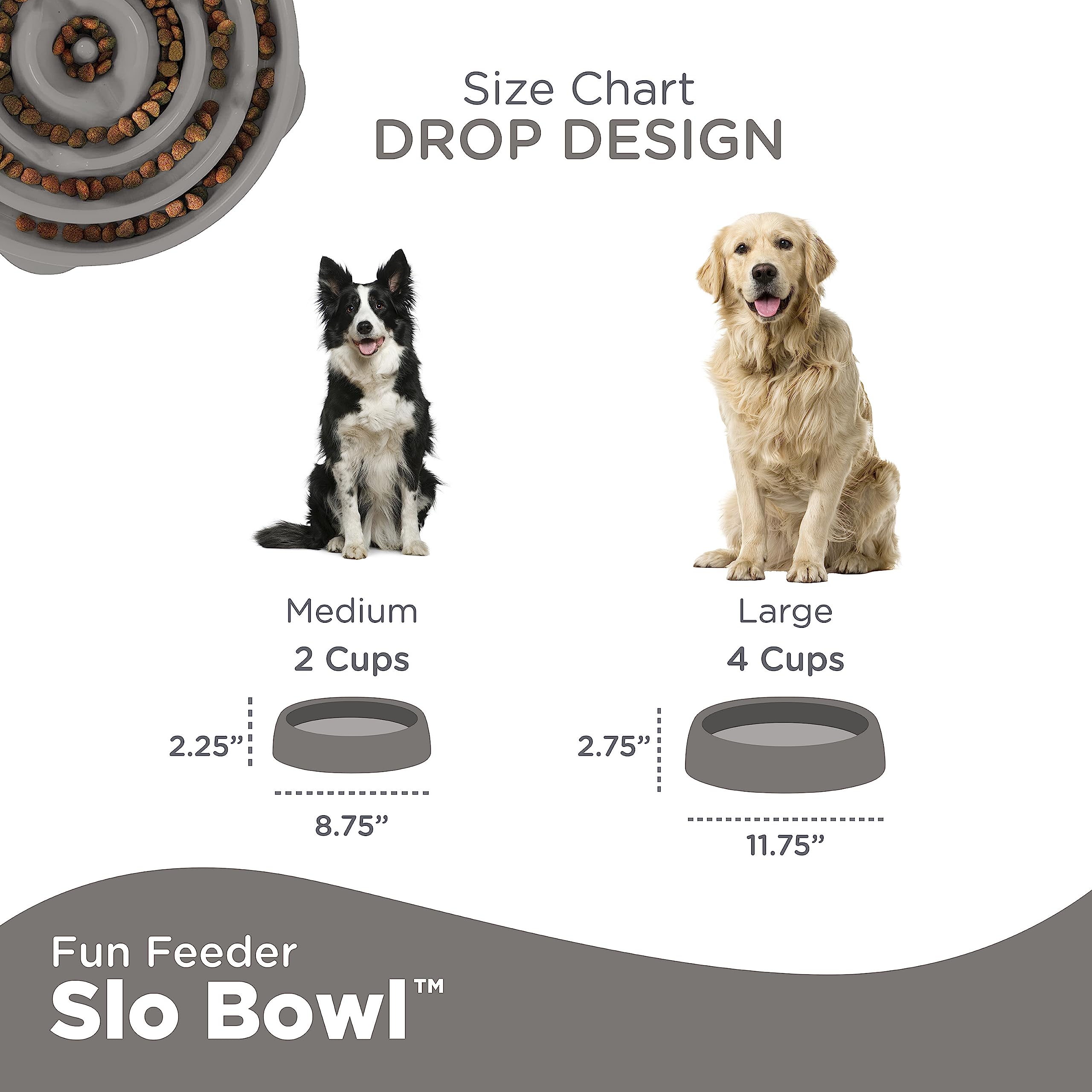 Outward Hound Fun Feeder Slo-Bowl Slow Feeding Dog Bowl - Gray - Medium/Mini  