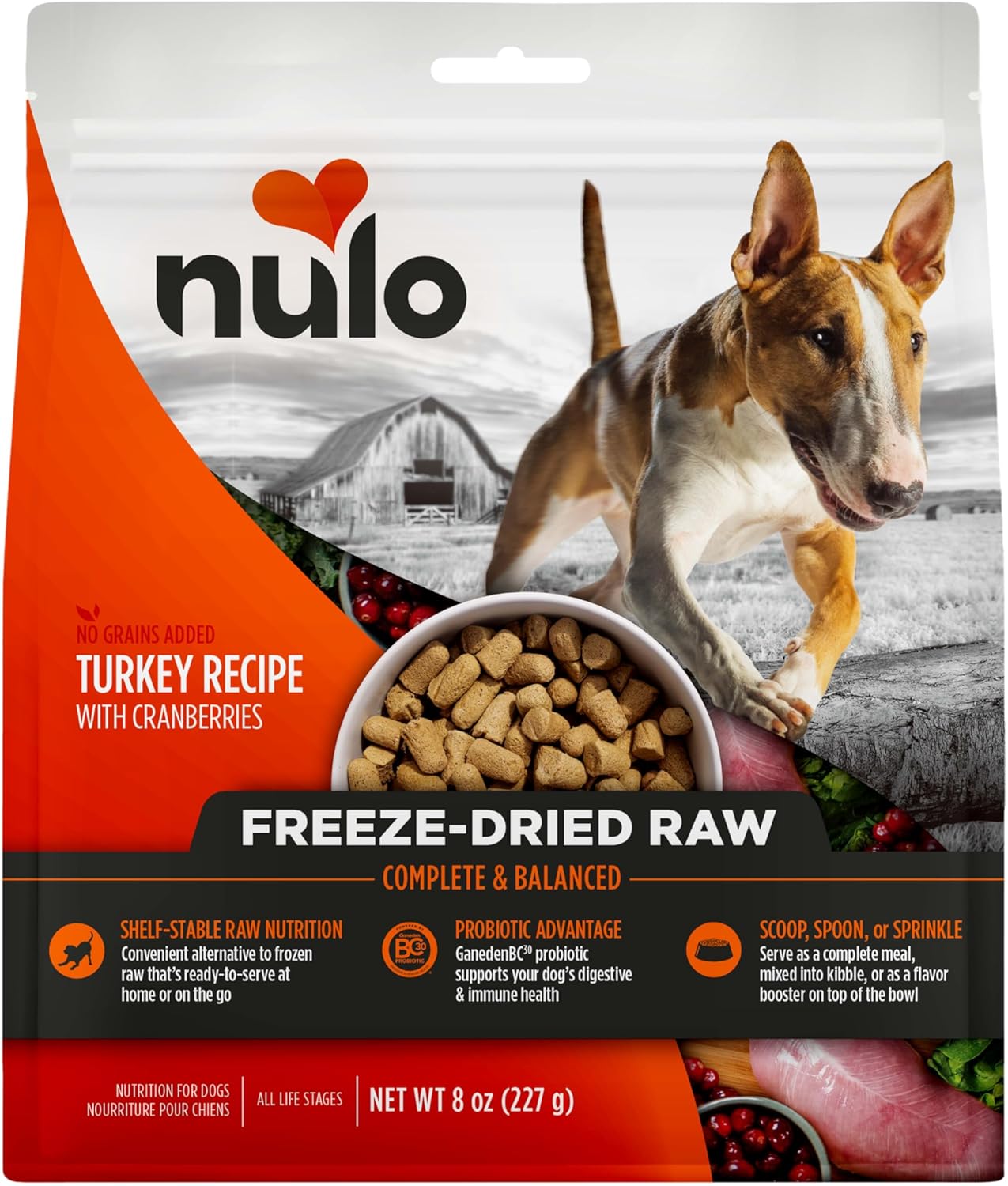 Nulo Grain-Free Freeze-Dried Raw Turkey with Cranberries Complete and Balanced Dry Dog Food 8 Ounce