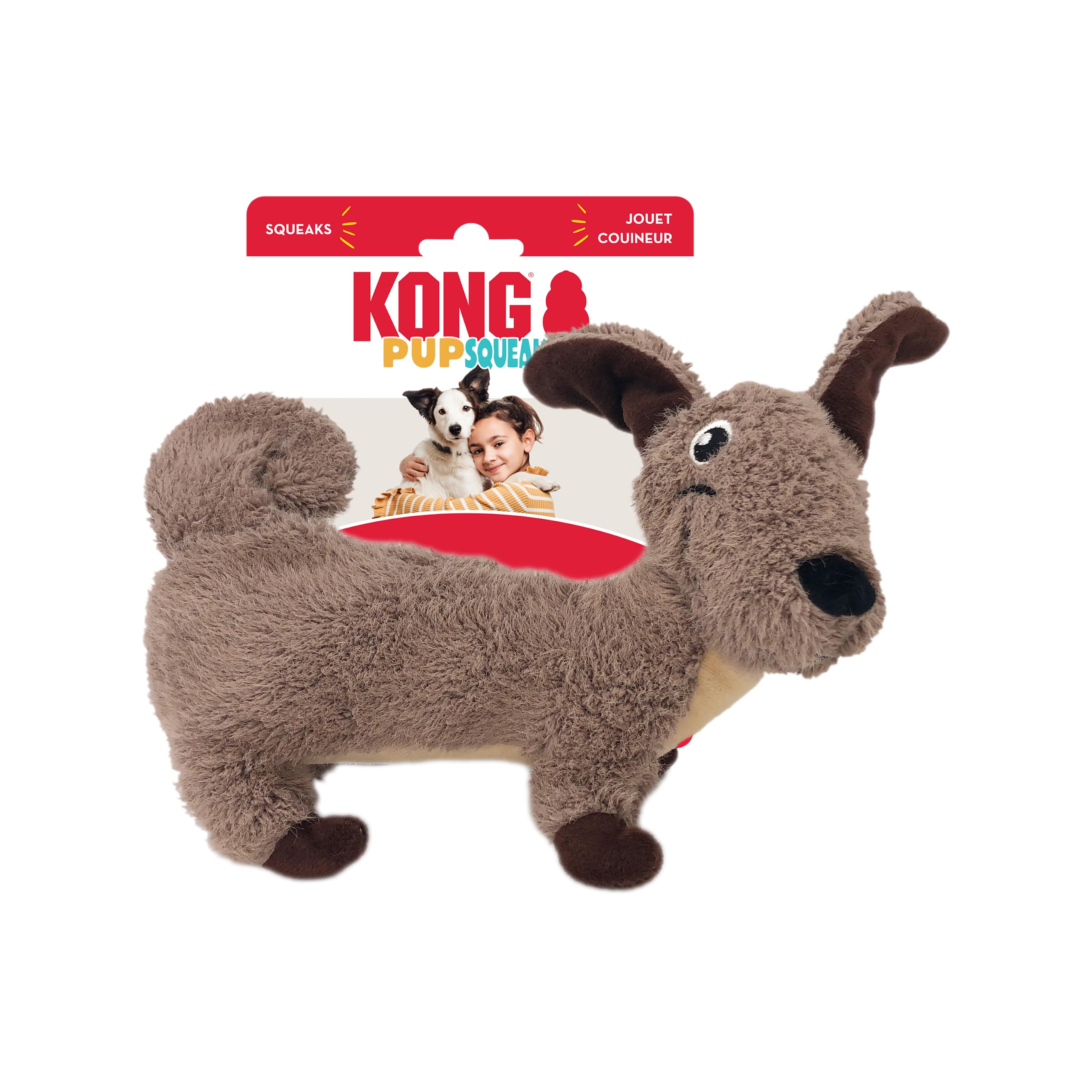 Kong Pupsqueaks Tucker Soft and Full-Body Squeaking Dog Toy - Brown - Medium  