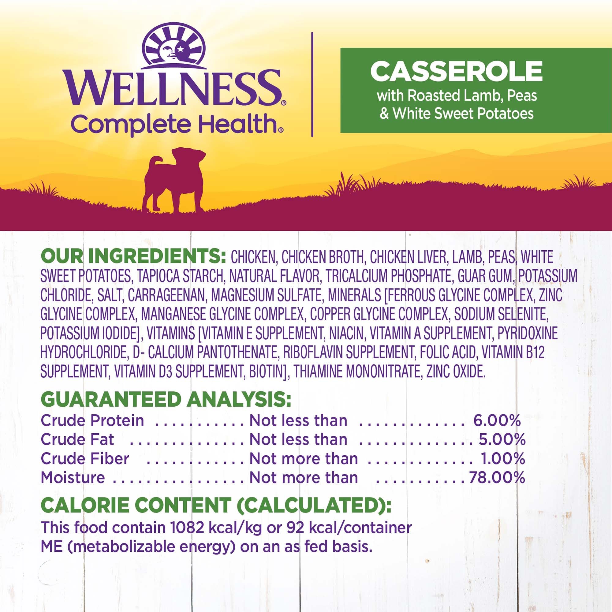 Wellness Petite Entrées Casserole Grain-Free Lamb Peas and Sweet Potato Small-Breed Adult Wet Dog Food Tray - 3 Oz - Case of 12  