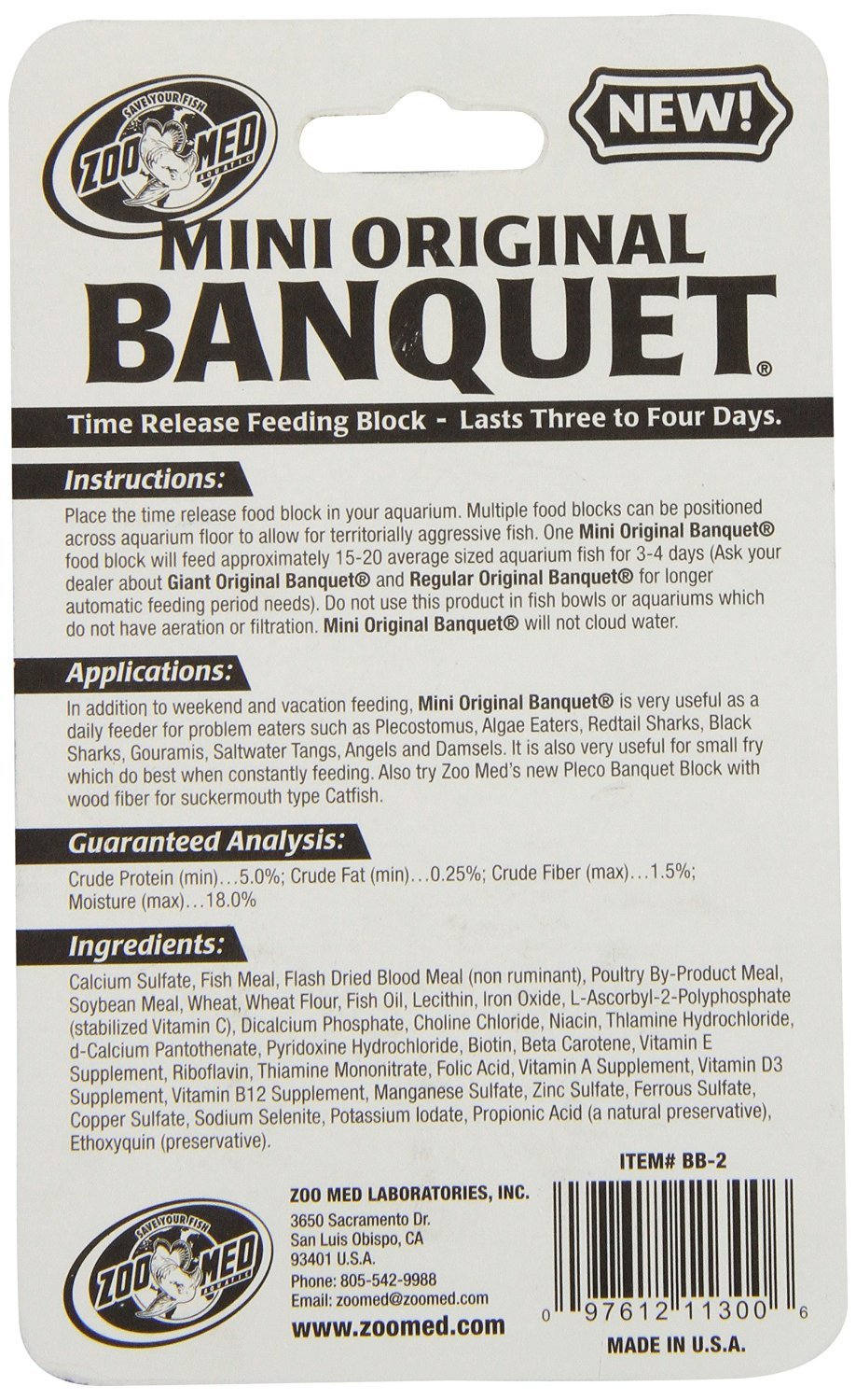 Zoo Med Laboratories Pleco 6-Pack Banquet Block Time Release Fish Food - Mini -.3 Oz  