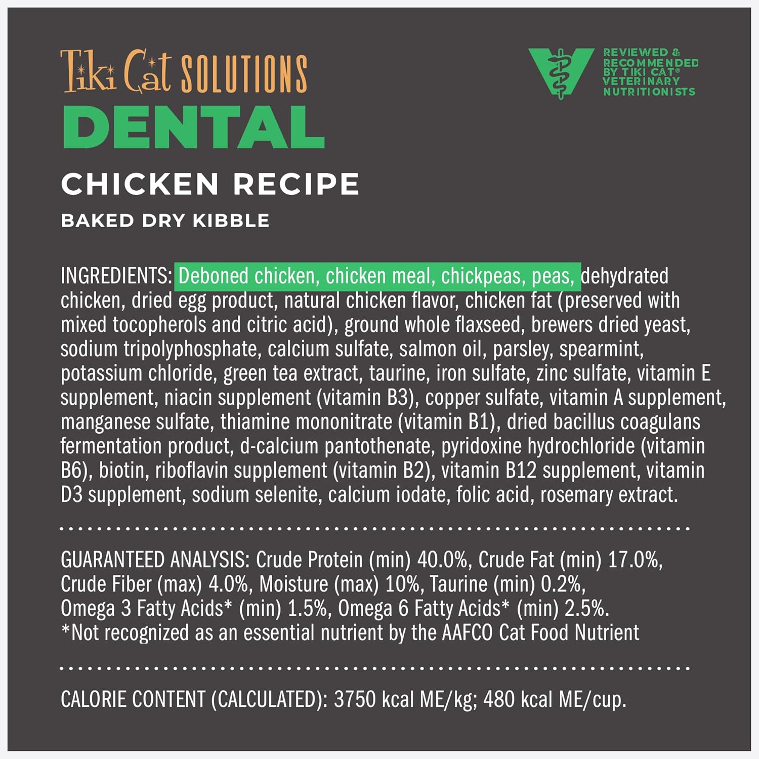 Tiki Cat Solutions Dental High-Protein Grain-Free Chicken with Parsley and Peppermint Dry Cat Food