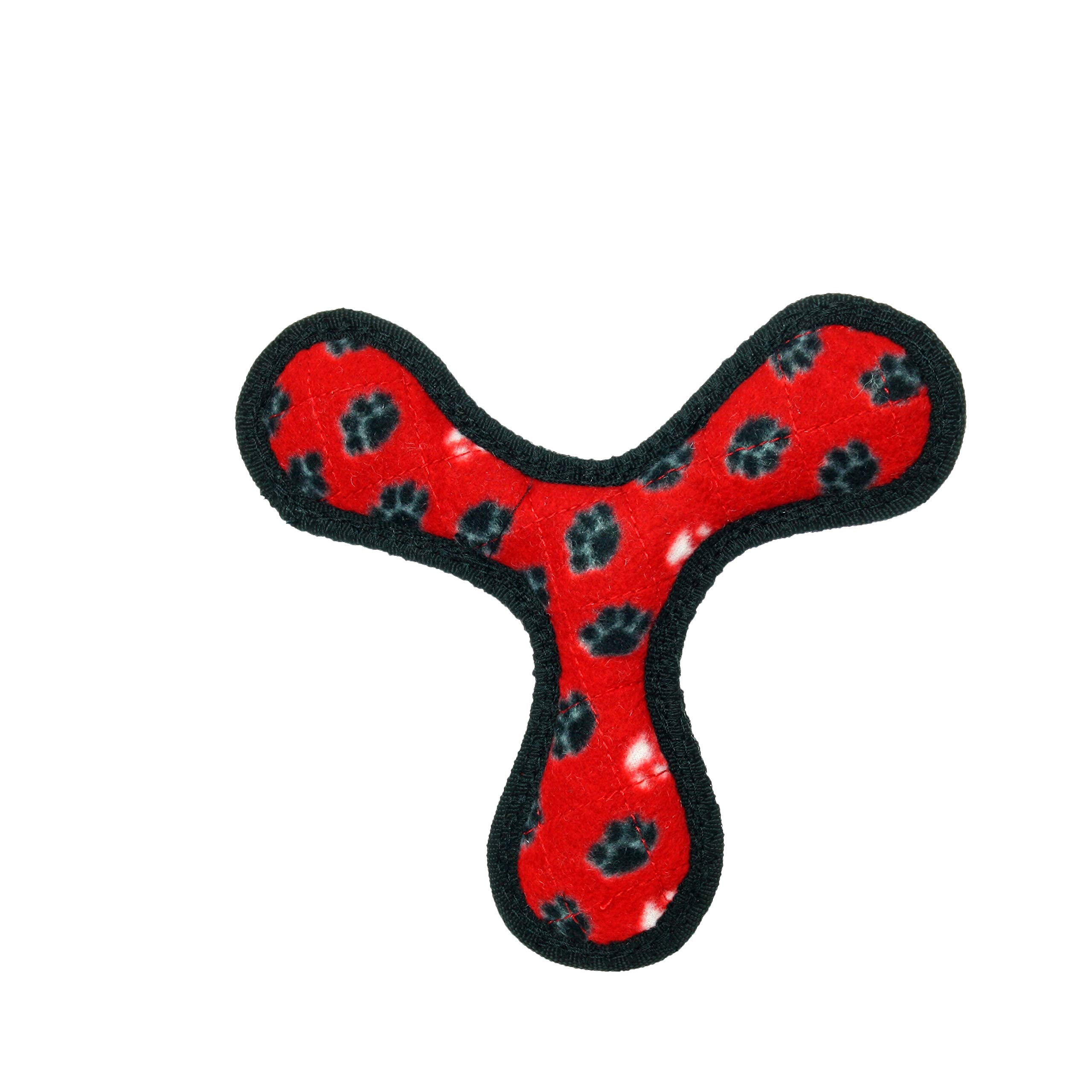 Tuffy's Ultimate Boomerang Paw-Patterned Float and Squeak Nylon and Plush Fetch Dog Toy - Red  