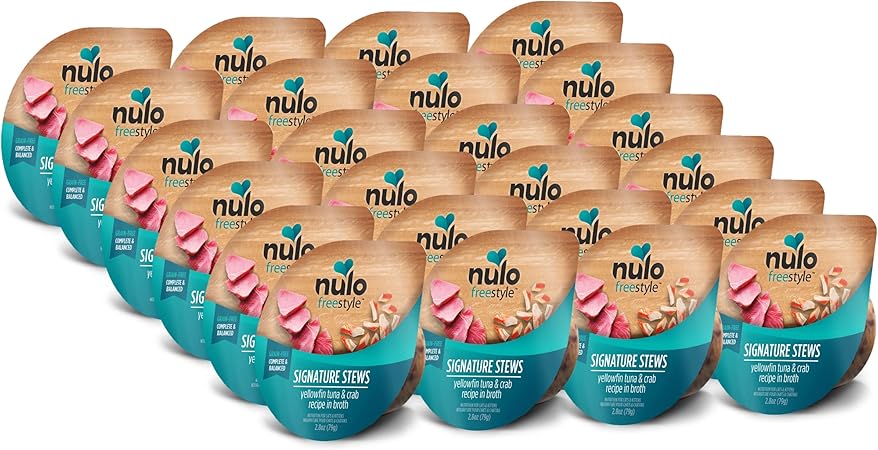 Nulo Freestyle Signature Stews Yellowfun Tuna and Crab Kitten and Adult Wet Cat Food Trays - 2.8 Oz - Case of 24