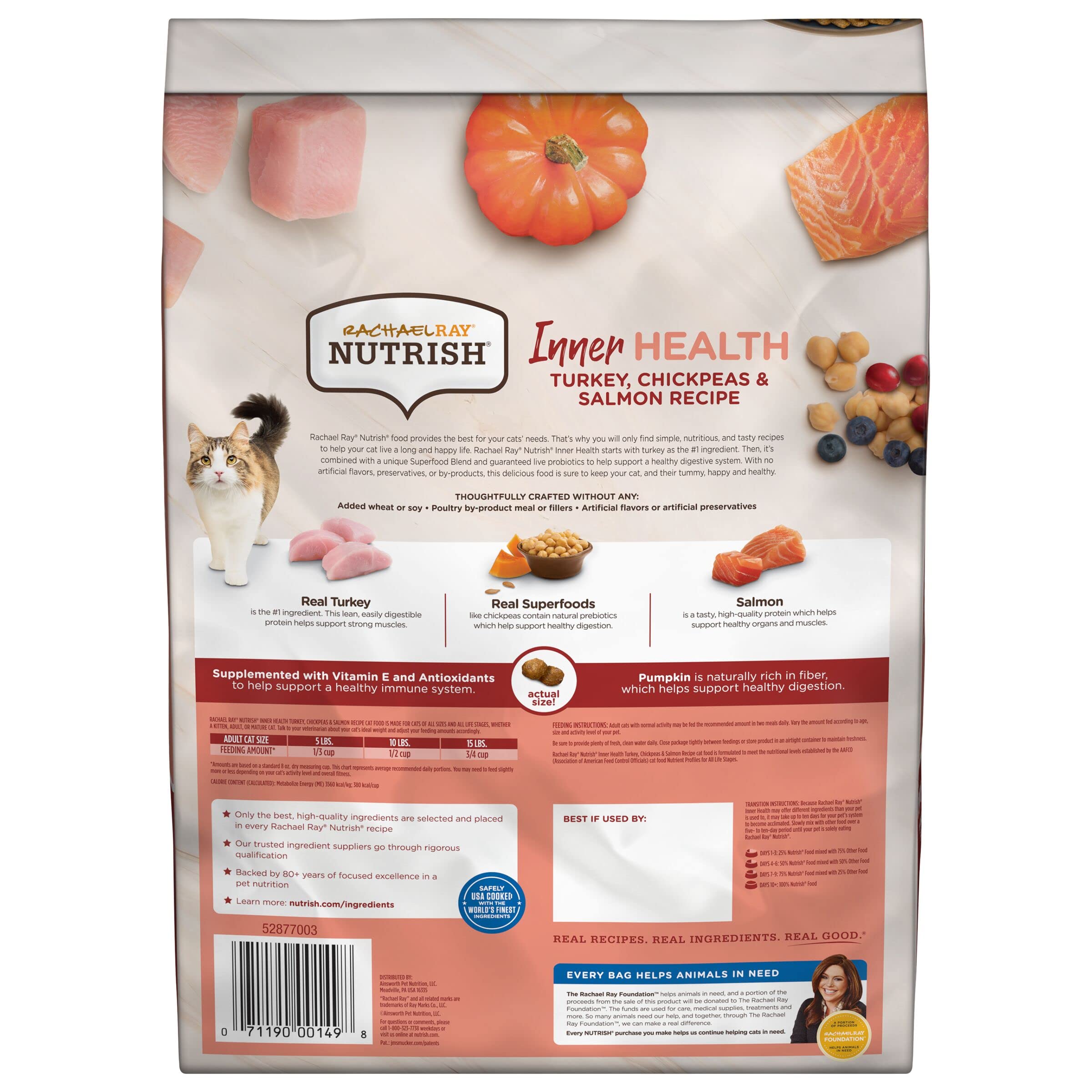 Rachael Ray Nutrish Inner Health Turkey and Salmon with Chickpeas Recipe Dry Cat Food - 6 Lbs  