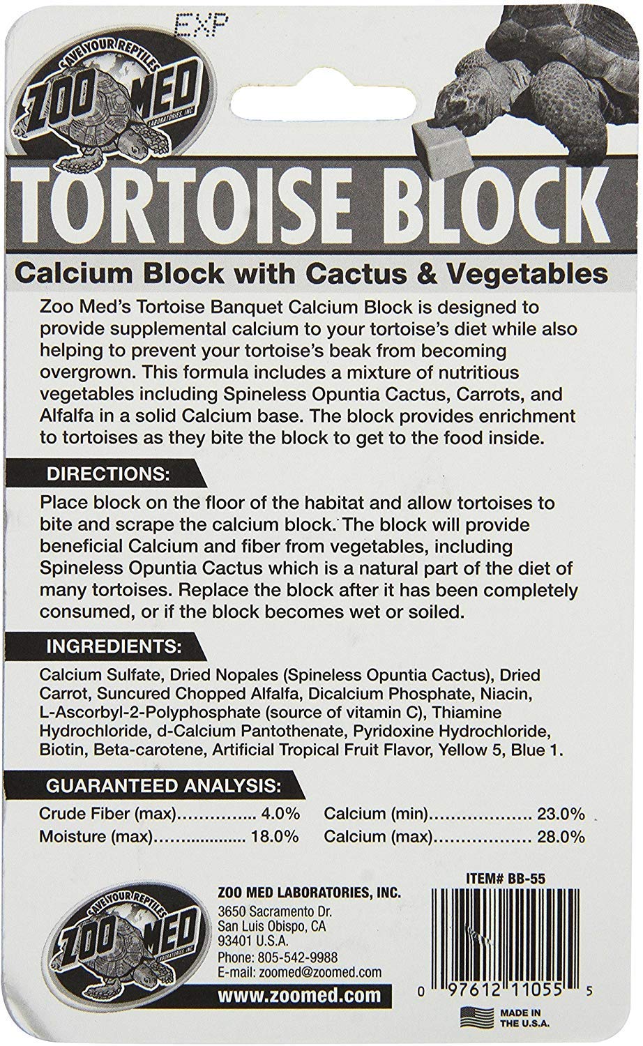Zoo Med Laboratories Tortoise Banquet Block with Calcium Vegetables and Cactus Slow Feeding Food  