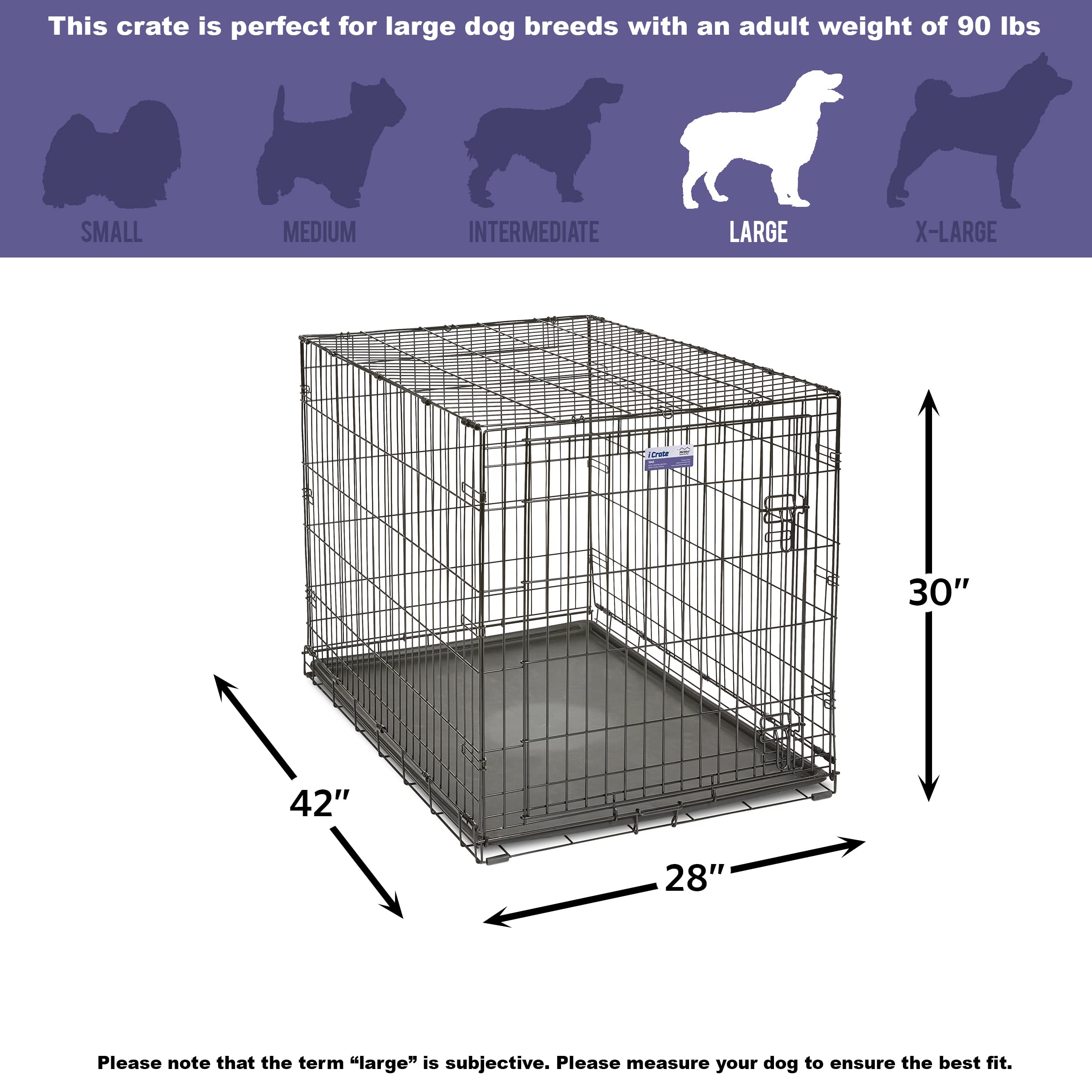 Midwest I-Crate Single Door Metal Folding Dog Crate with Divider Panel - 42" X 28" X 30" Inches  