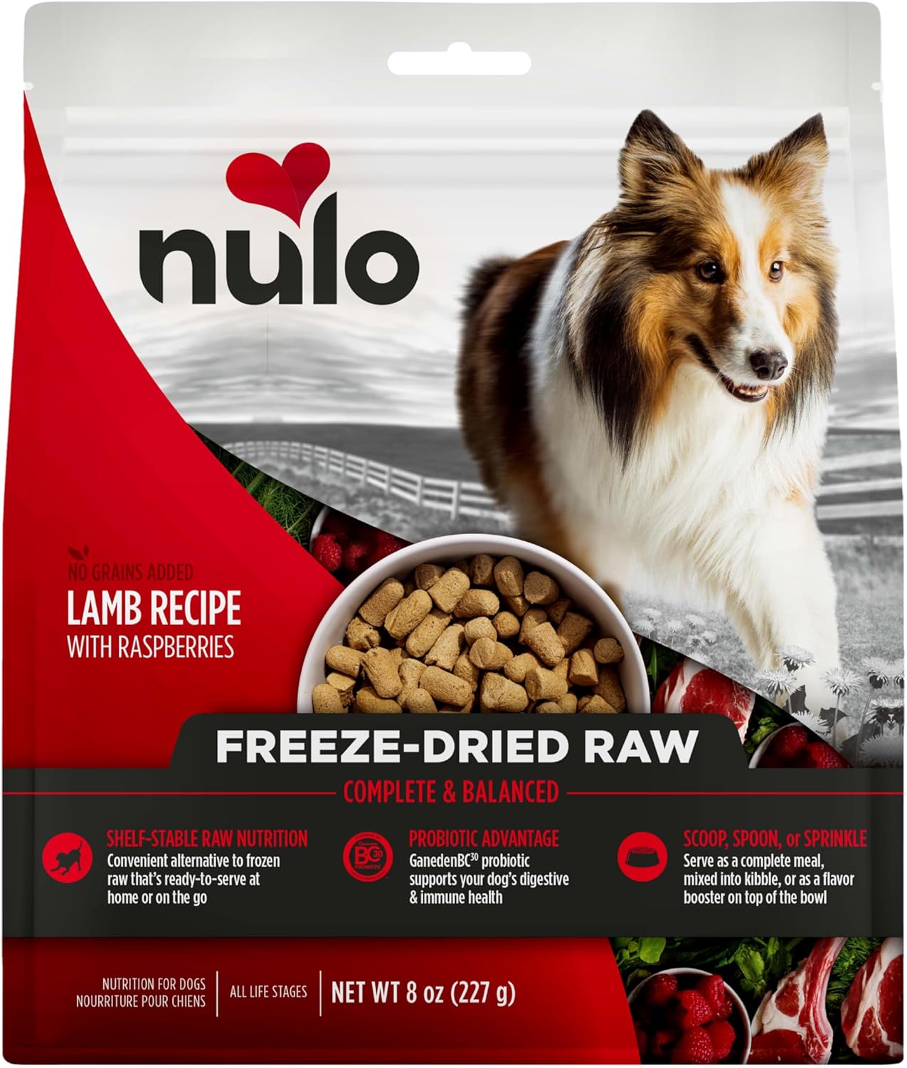 Nulo Grain-Free Freeze-Dried Raw Lamb with Raspberries Complete and Balanced Dry Dog Food 8 Ounce