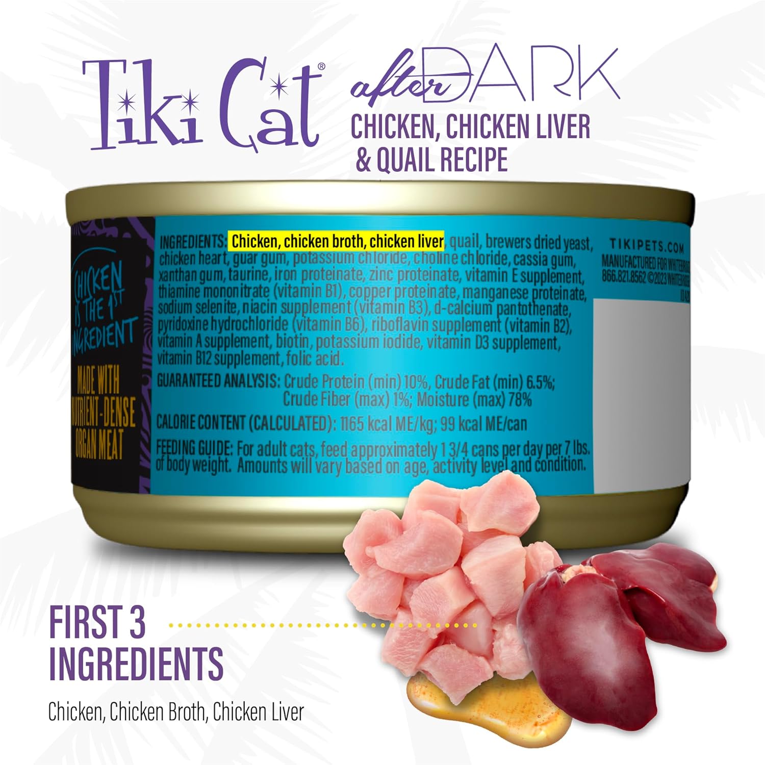 Tiki Cat After Dark Soft Pate High-Protein Chicken and Quail Egg Adult Canned Cat Food - 3 Oz - Case of 12