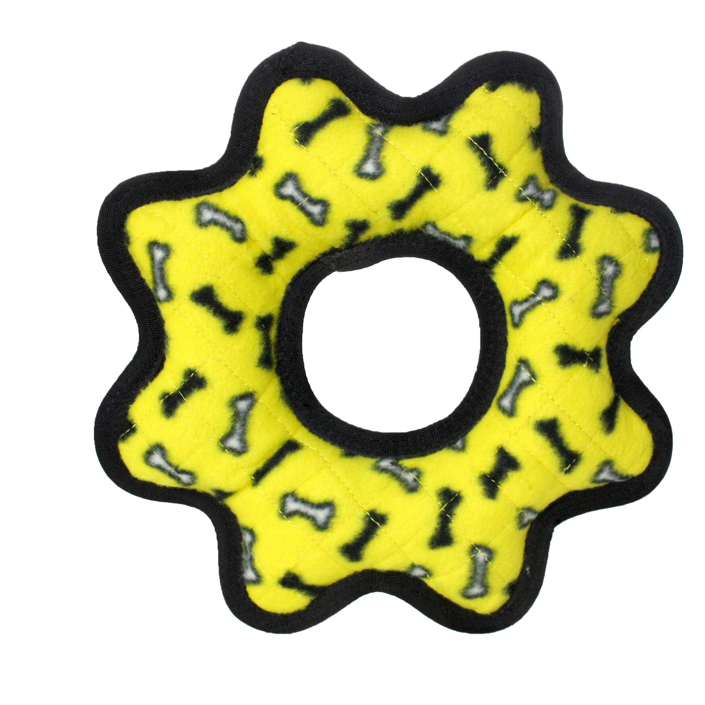 Tuffy's Ultimate Gear Ring Bone-Patterned Float and Squeak Nylon and Plush Fetch Dog Toy - Yellow  