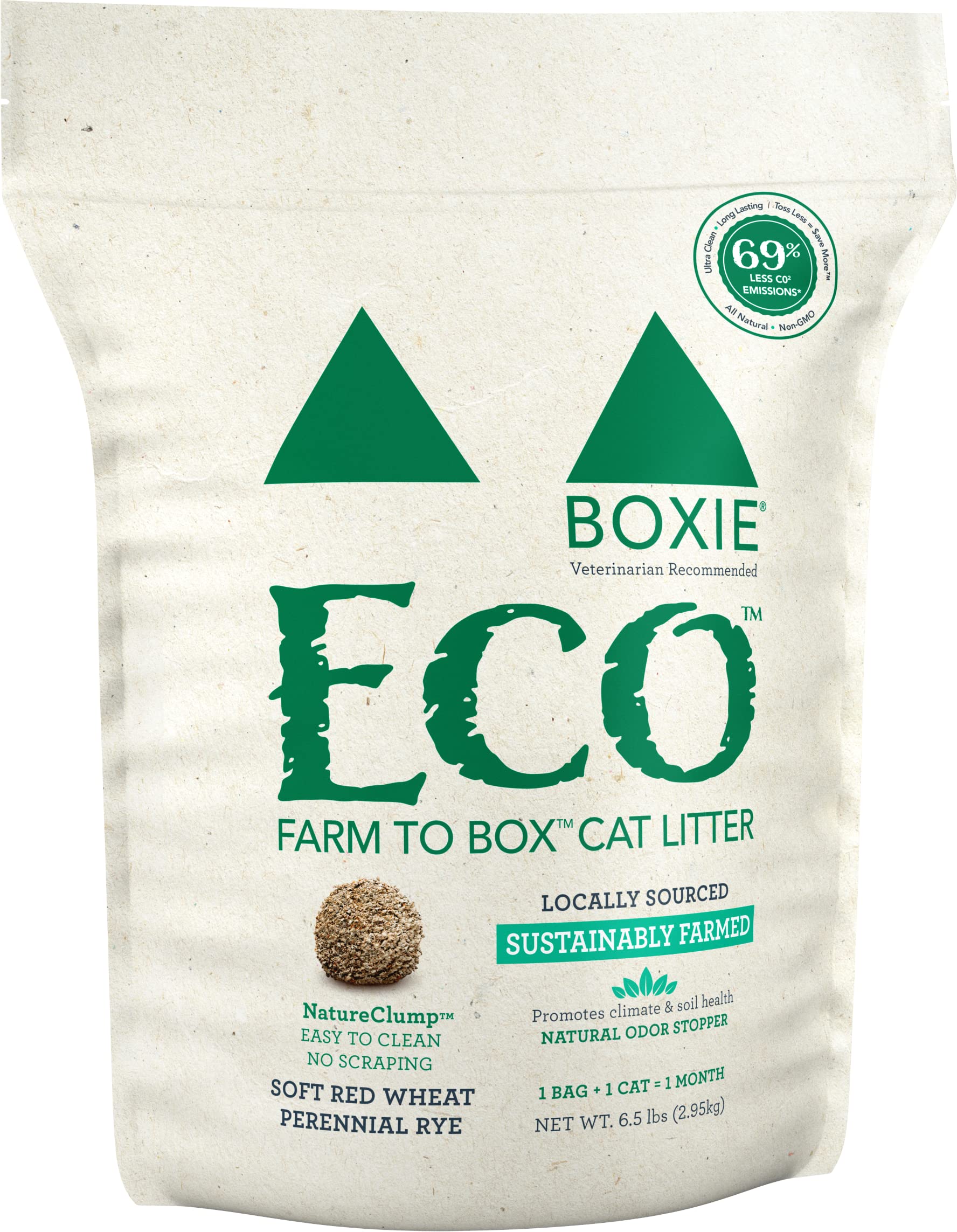 Boxiecat Eco Farm to Box Sustainably Farmed and Sourced Dust-Free Scent-Free Plant Based Kitty Cat Litter - 6.5 Lbs