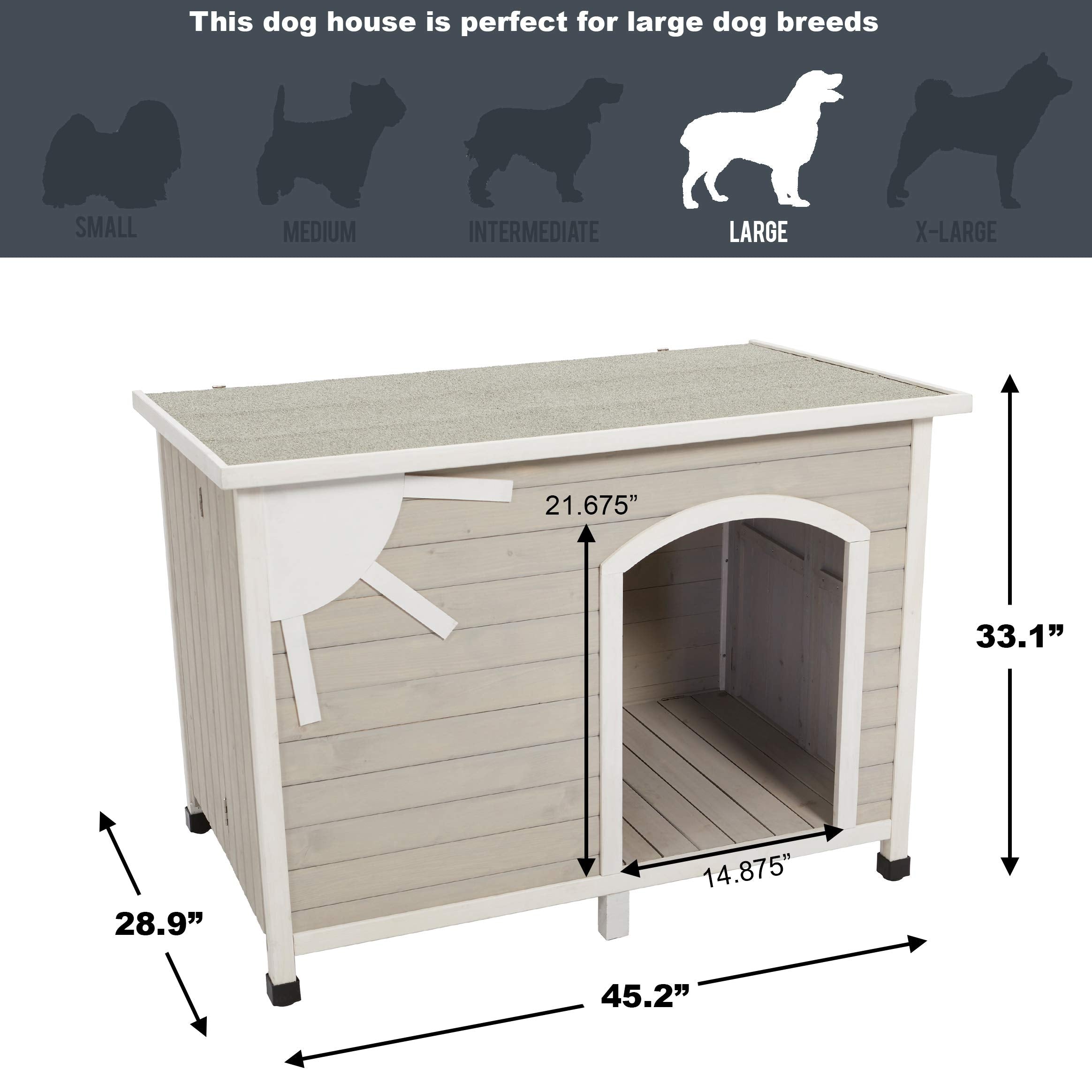 Midwest Eillo Folding Outdoor Wooden Dog House - Gray/White - Large - 28.9" X 45.1" X 33.1" Inches  