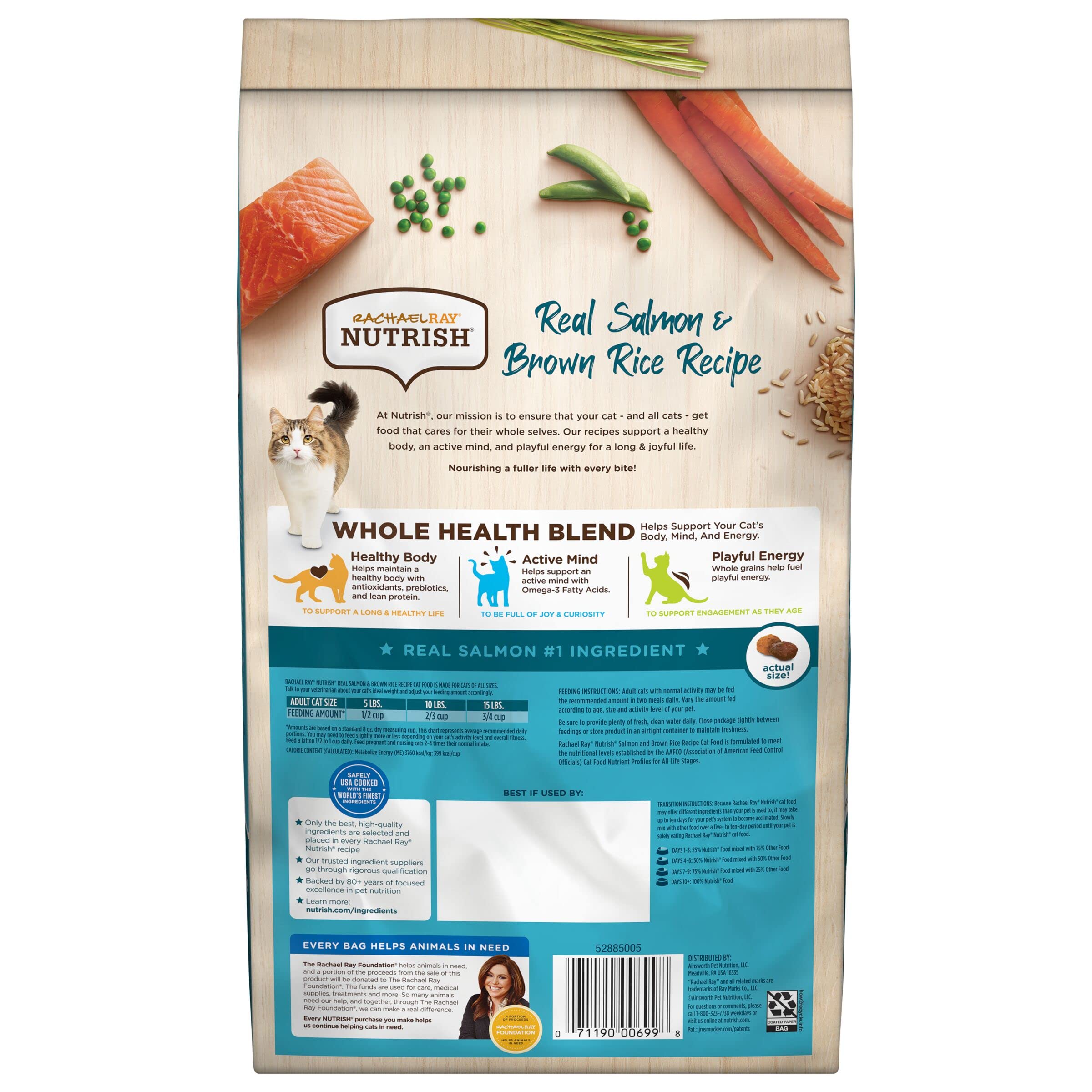 Rachael Ray Nutrish Salmon and Brown Rice Recipe Dry Cat Food - 3 Lbs  