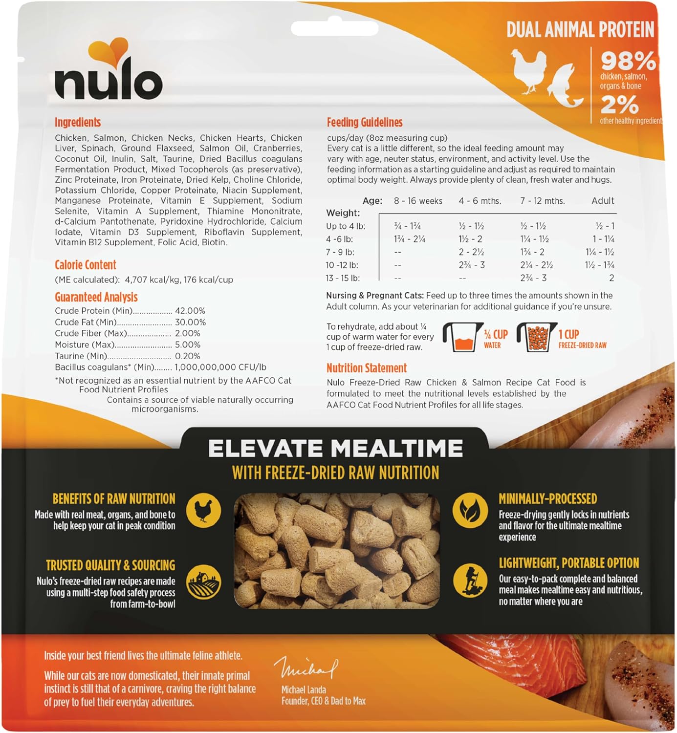 Nulo Grain-Free Freeze-Dried Raw Chicken and Salmon Complete and Balanced Dry Cat Food - 5.5 Oz