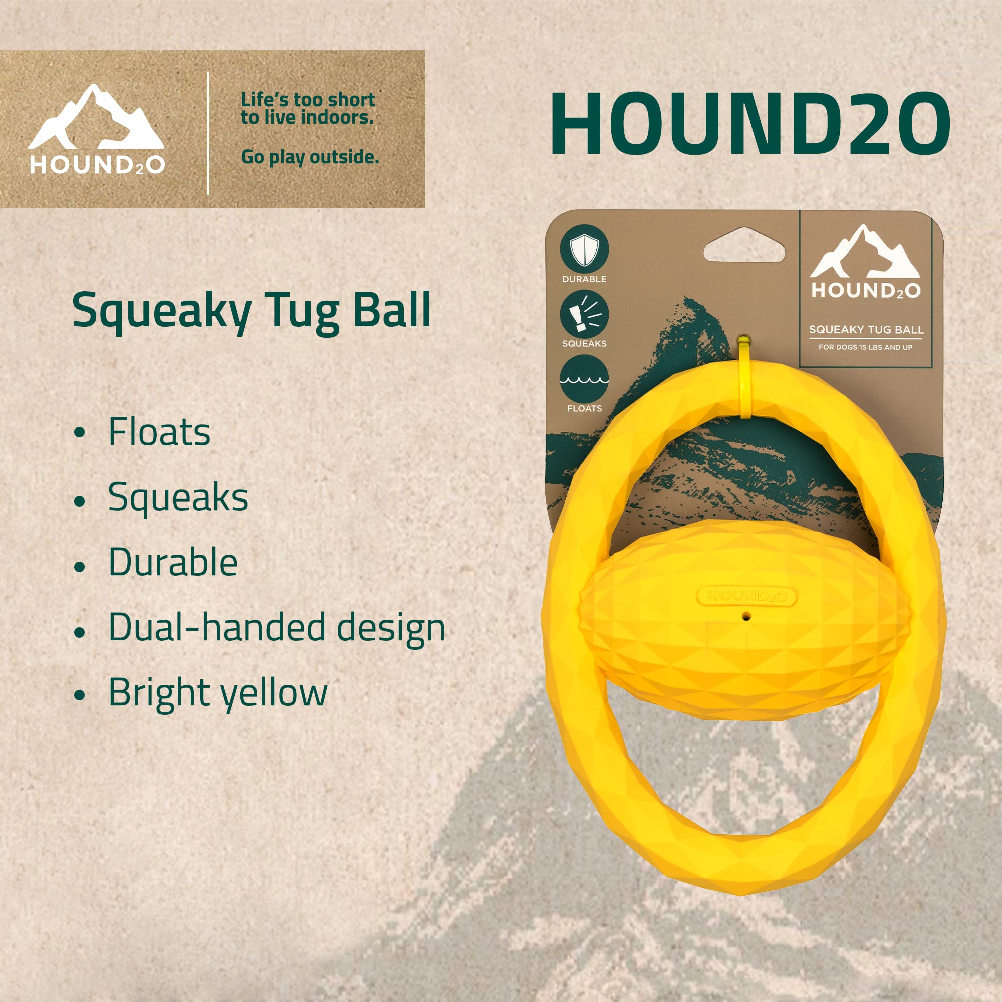 Playology Hound2O Squeaky Tug Ball Squeak and Floating Rubber Dog Toy - Yellow  