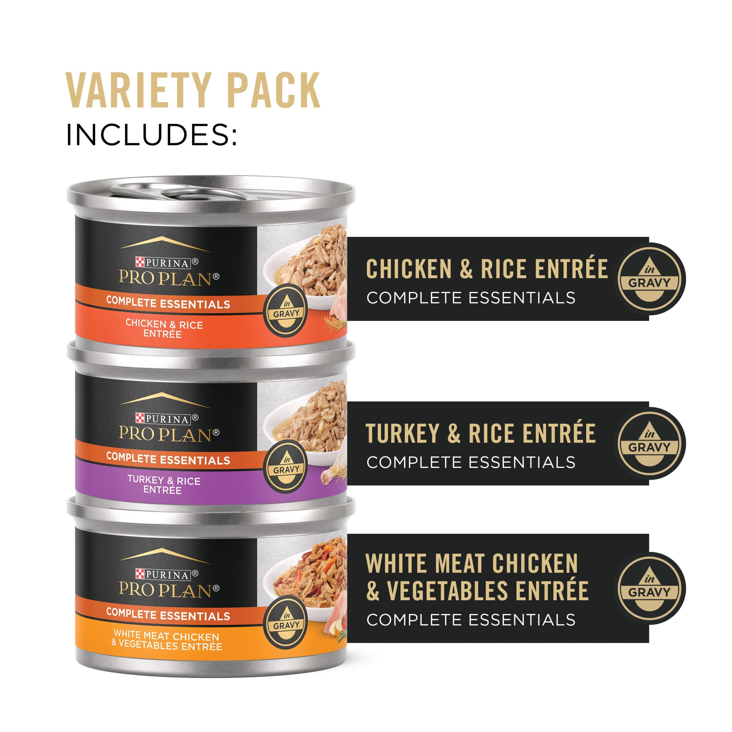 Purina Pro Plan Complete Essentials Chicken Turkey and Vegetables Canned Cat Food - Variety Pack - 3 Oz - 24 Count  