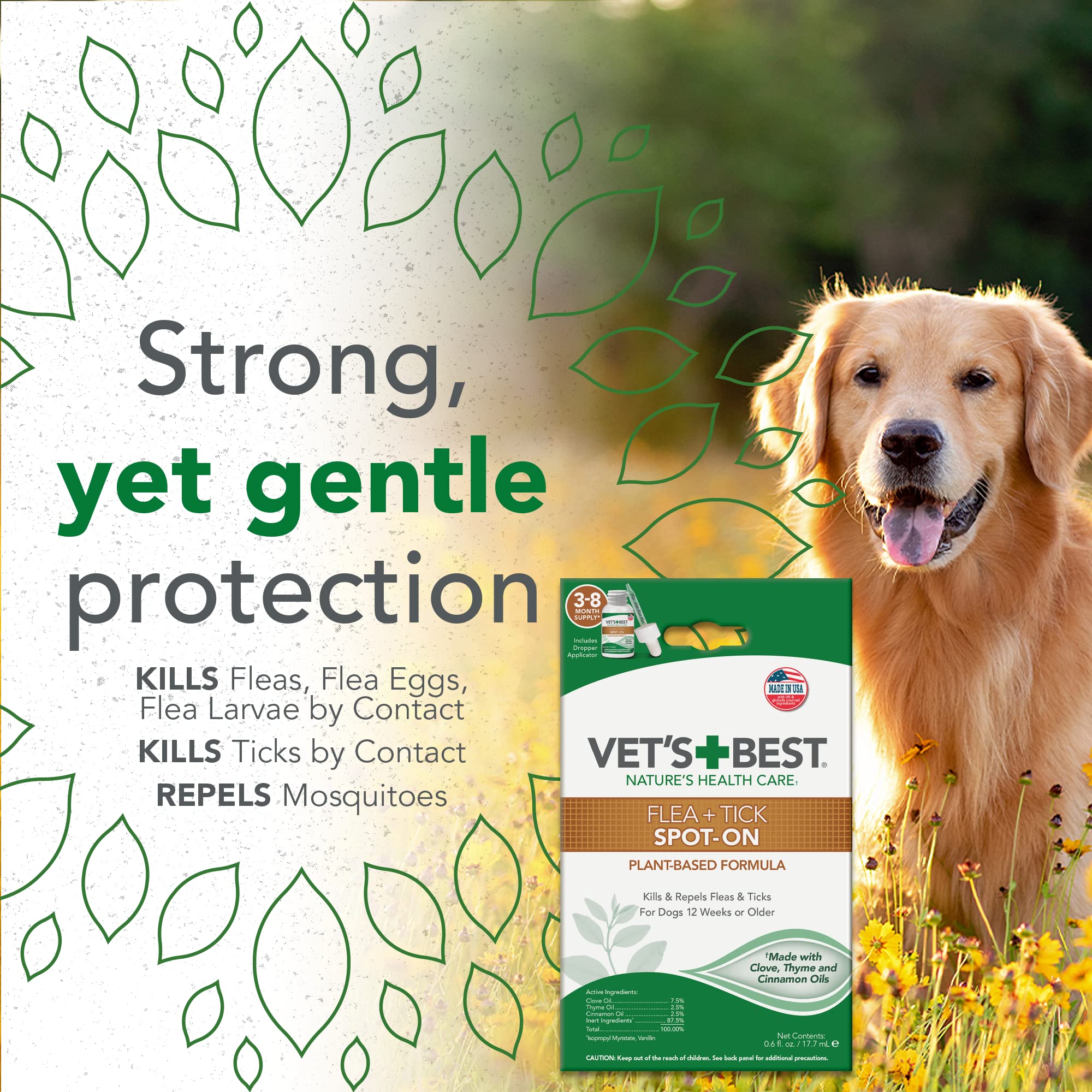 Vet's Best Plant Based Flea and Tick Spot-On Treatment Drops for Dogs - 1.6 ml - Small - 4 Count  