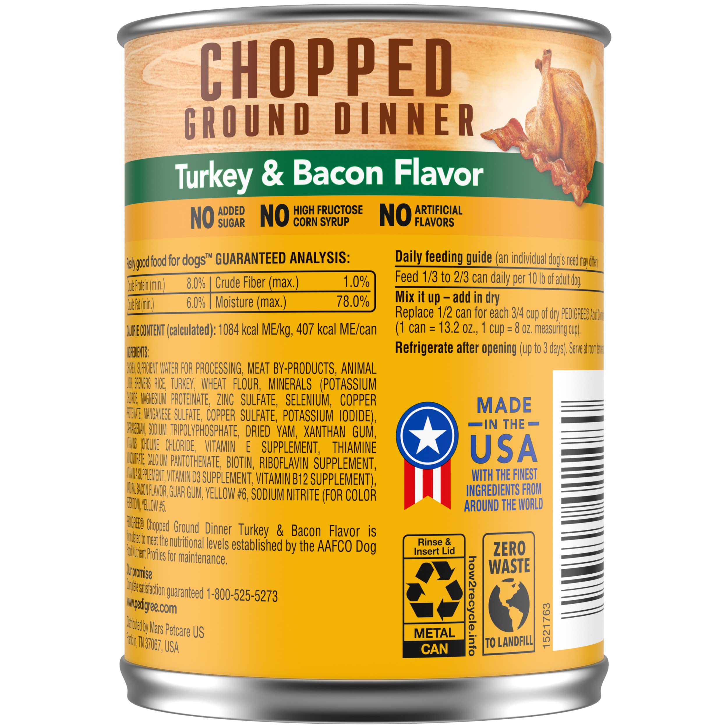 Pedigree Chopped Ground Dinner Turkey and Bacon Canned Dog Food - 13.2 Oz - Case of 12  