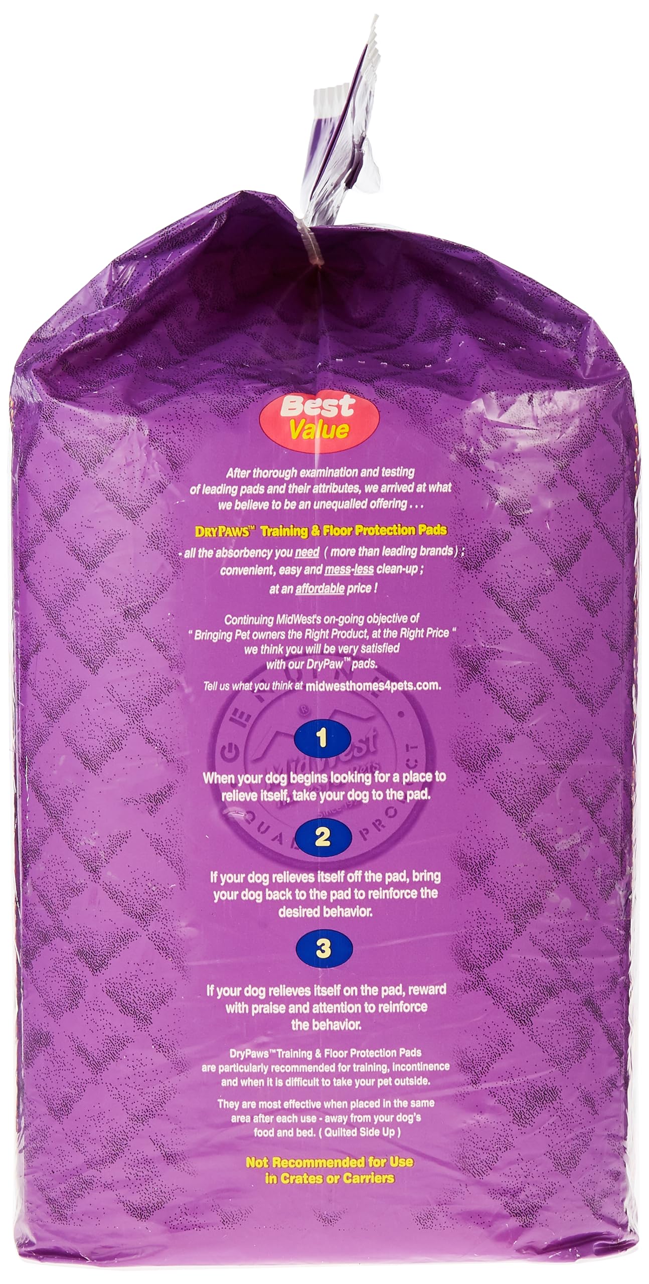 Midwest Dry Paws Absorbent and Quilted Floor and Training Dog Pads - 50 Pack - L:23