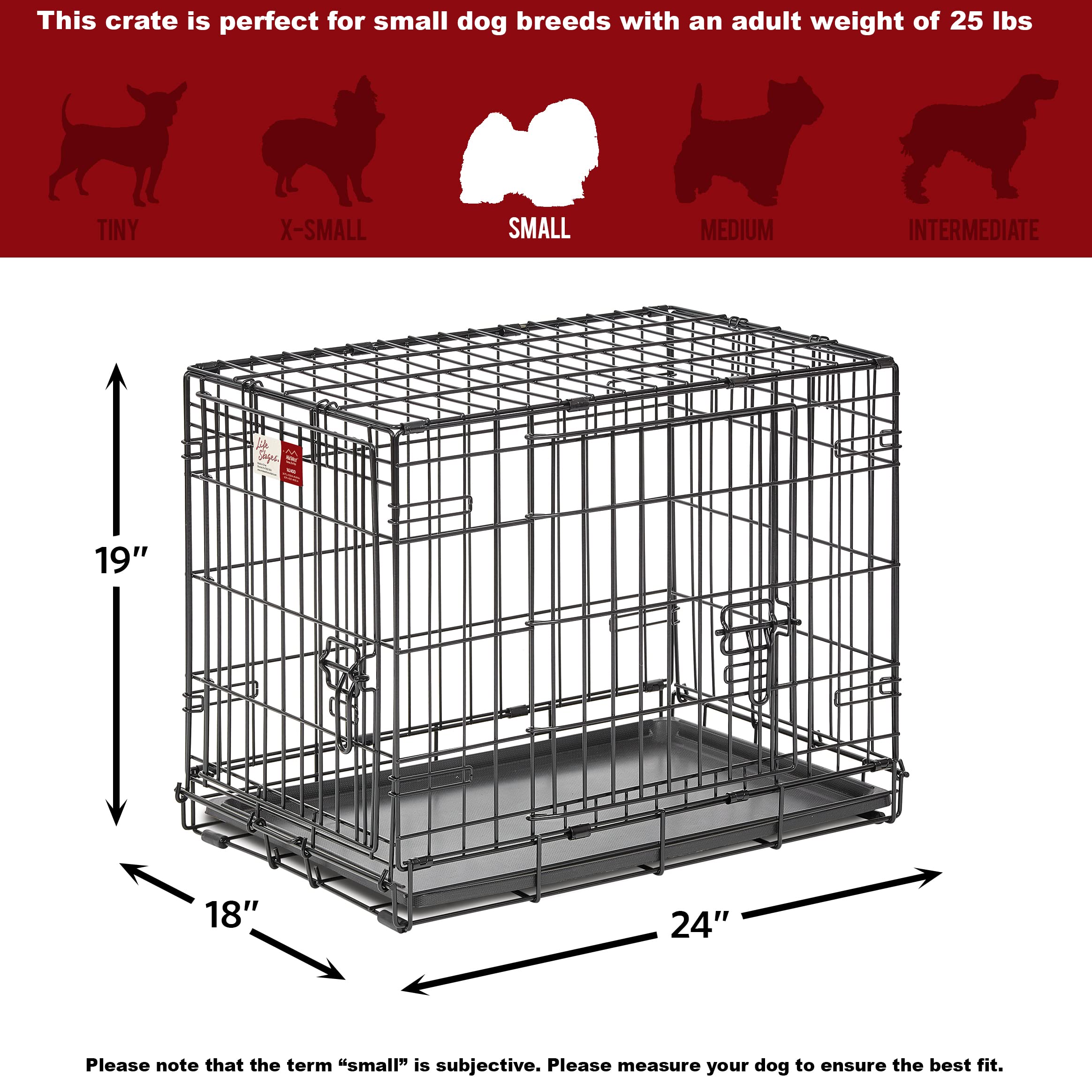 Midwest Lifestages Metal Folding Double Door Dog Crate with Divider - 24