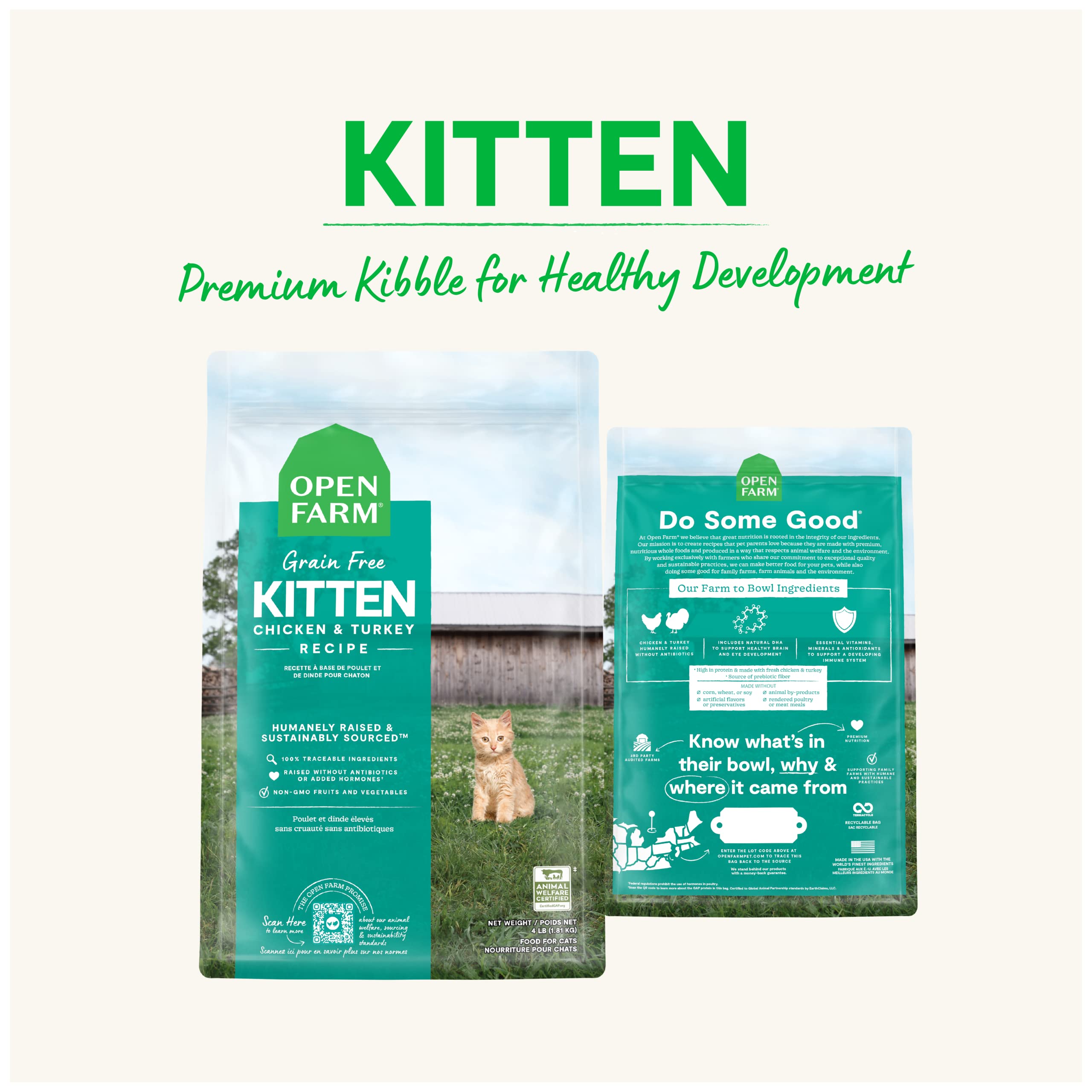 Open Farm Grain-Free Chicken and Turkey Kitten Recipe Dry Cat Food - 2 Lbs  