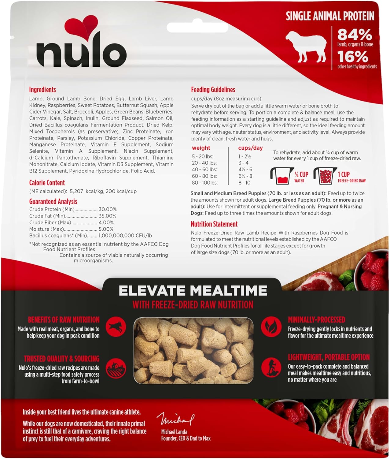 Nulo Grain-Free Freeze-Dried Raw Lamb with Raspberries Complete and Balanced Dry Dog Food